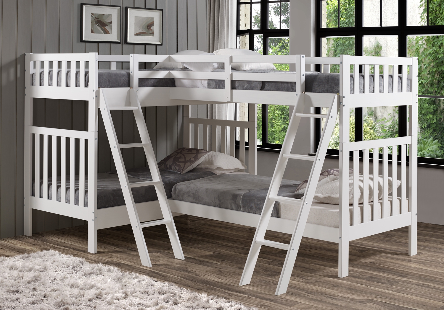 Kids Grenshall White Twin/Twin/Twin/Twin Bunk Bed - Thumbnail - Image 2