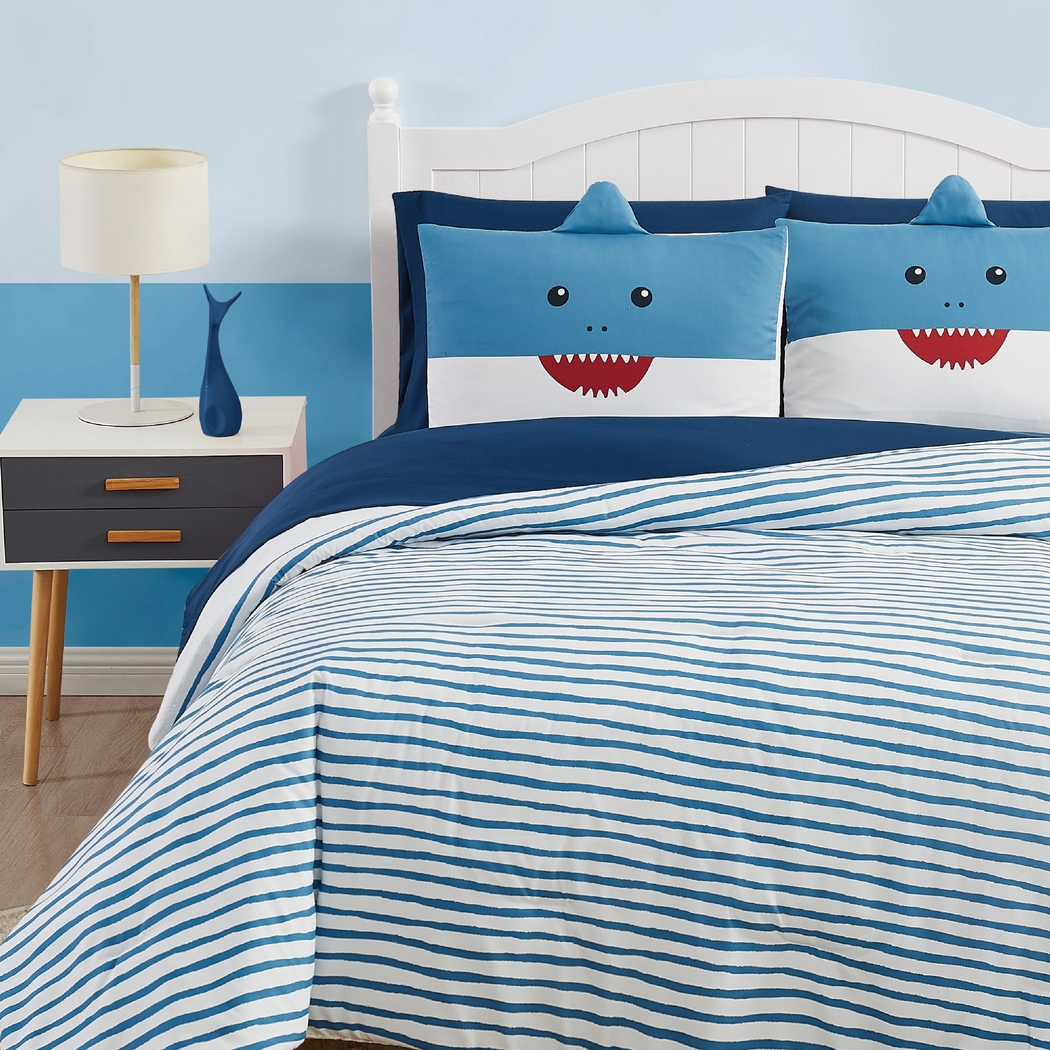 Kids Happy Shark Blue 7 Pc Full Comforter Set - Thumbnail - Image 3