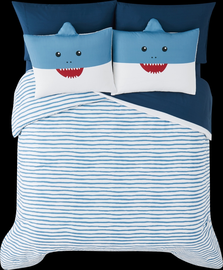 Kids Happy Shark Blue 7 Pc Full Comforter Set - Thumbnail - Image 1