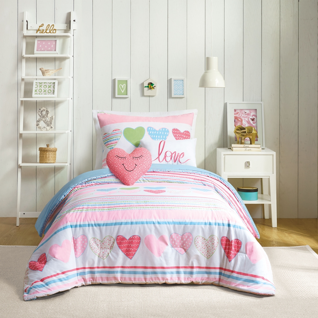 Kids Heart Of Love Pink Full Comforter Set - Thumbnail - Image 2