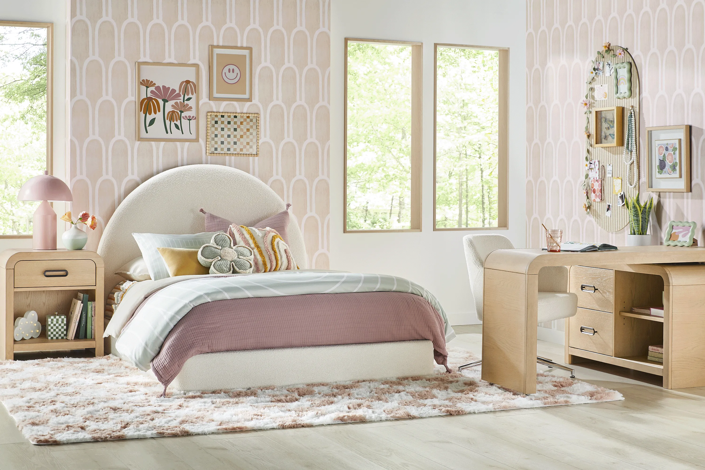 Kids Hidden Hills Light Oak Bedroom With Moonstone Natural Full Upholstered Bed - Thumbnail - Image 2