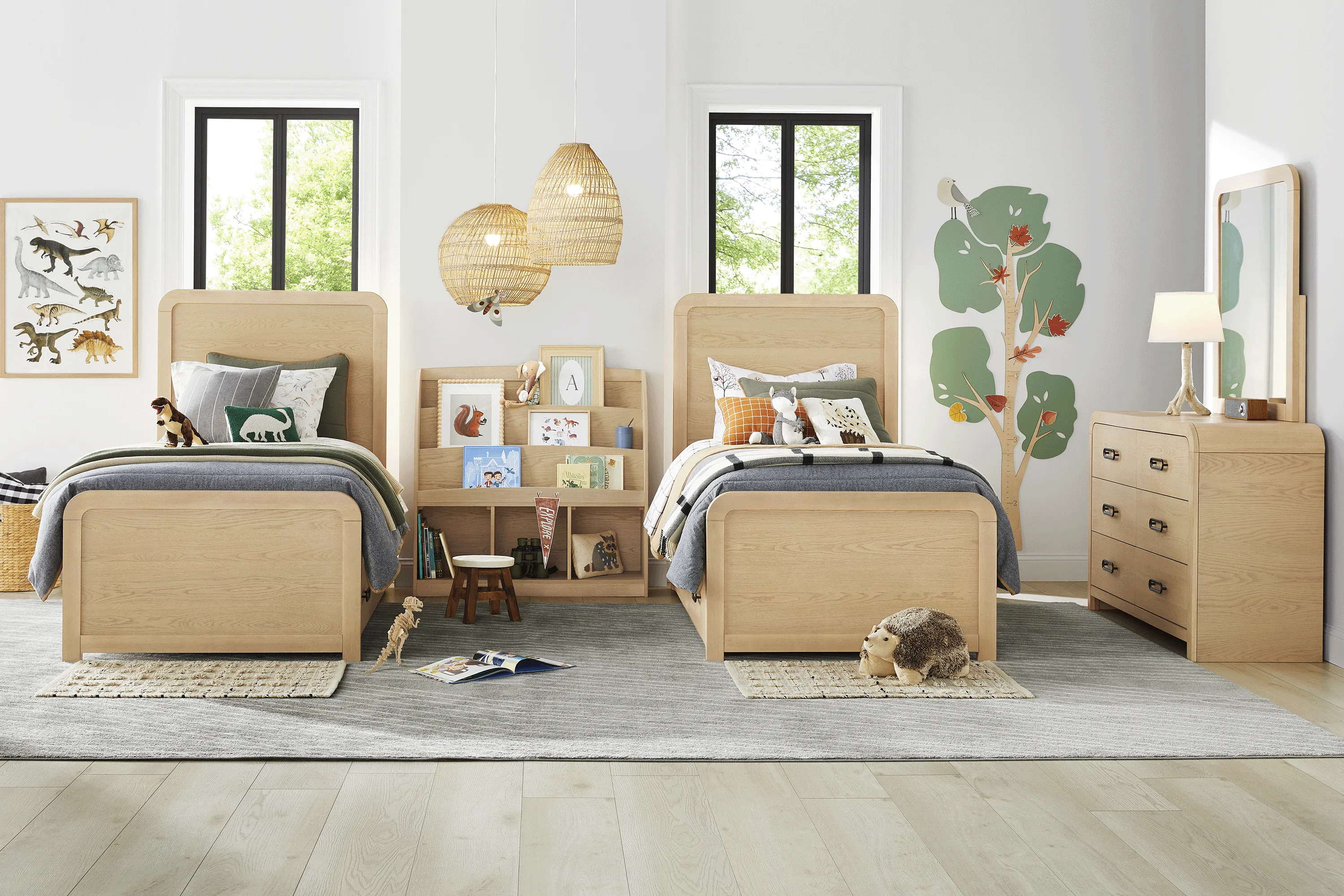Kids Hidden Hills Light Oak Dual Twin Panel Bedroom - Thumbnail - Image 1