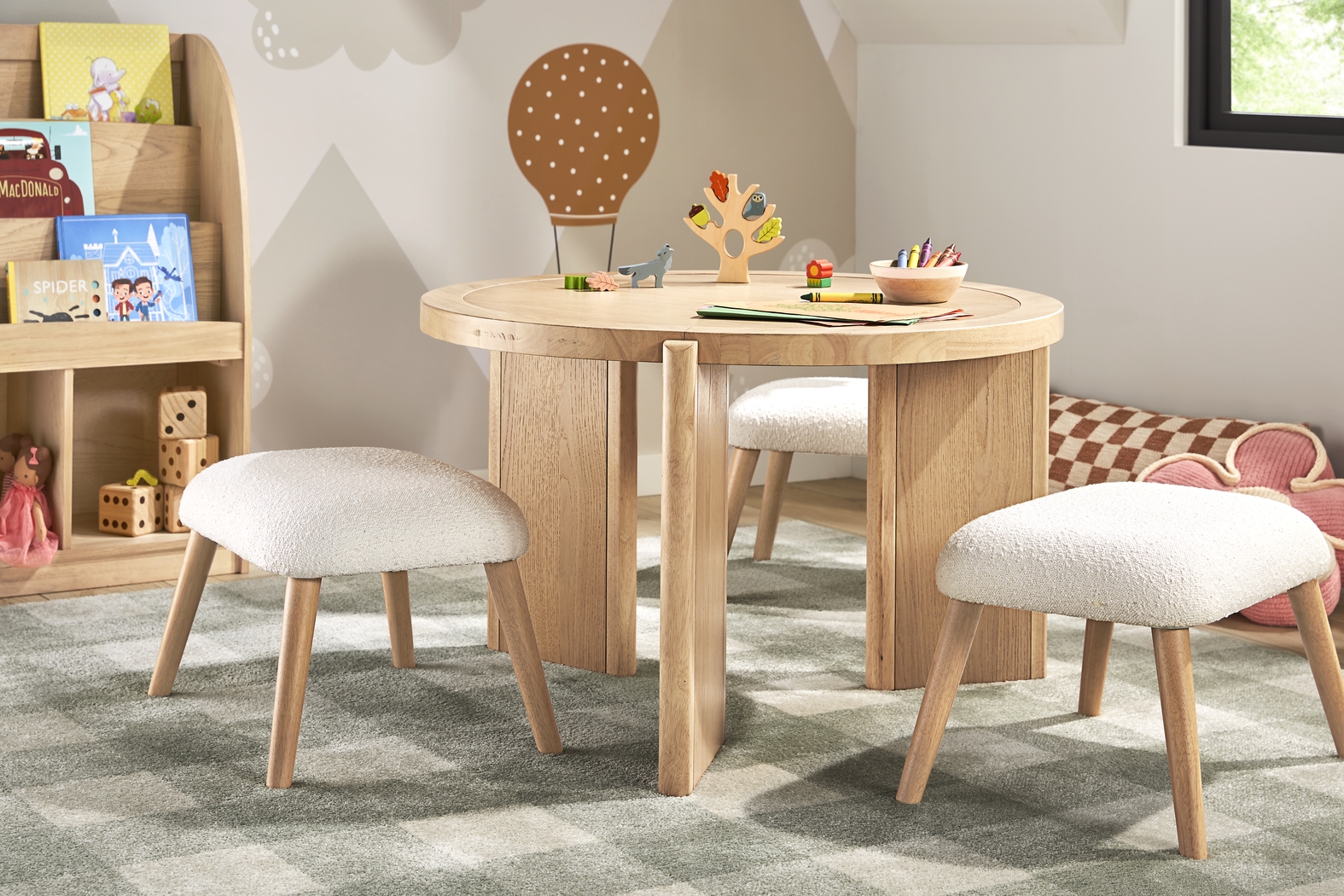 Kids Hidden Hills Light Oak Play Table with Three Stools - Thumbnail - Image 4