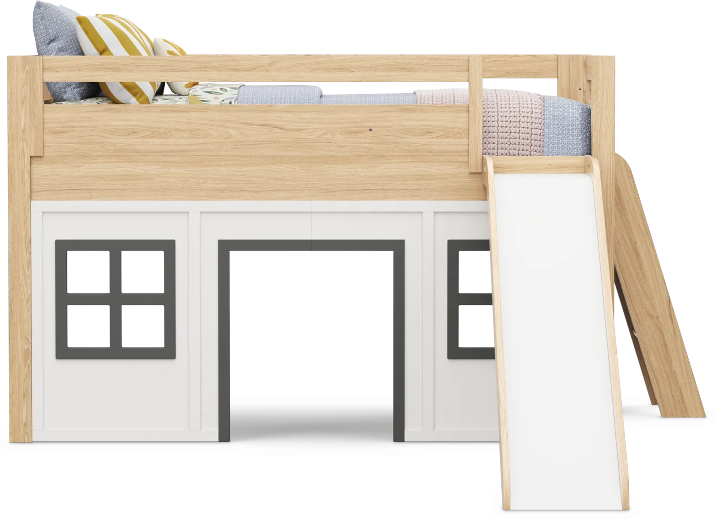 Kids Hidden Hills Light Oak Twin Low Loft Clubhouse with Slide - Thumbnail - Image 3