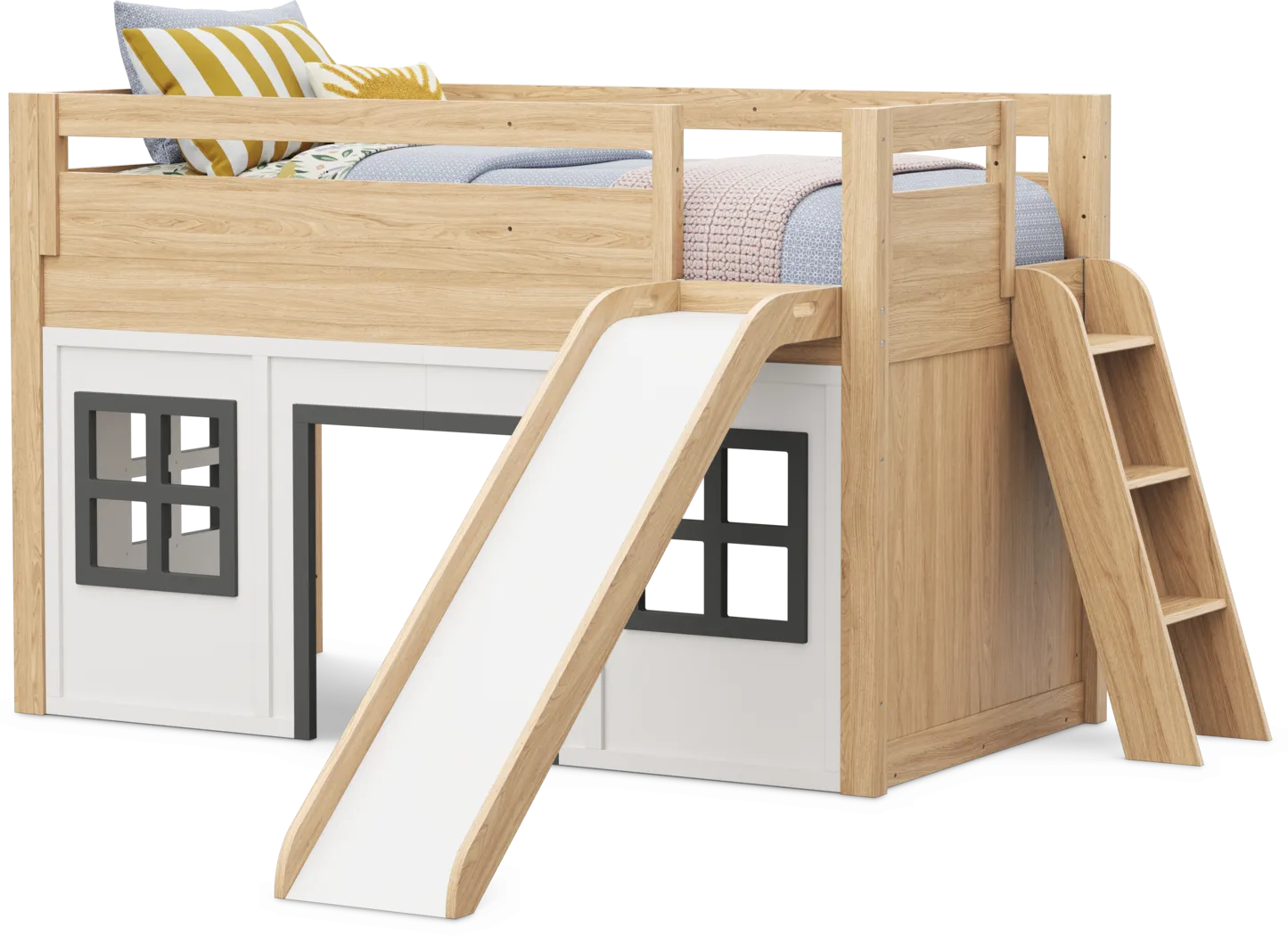 Kids Hidden Hills Light Oak Twin Low Loft Clubhouse with Slide - Thumbnail - Image 4