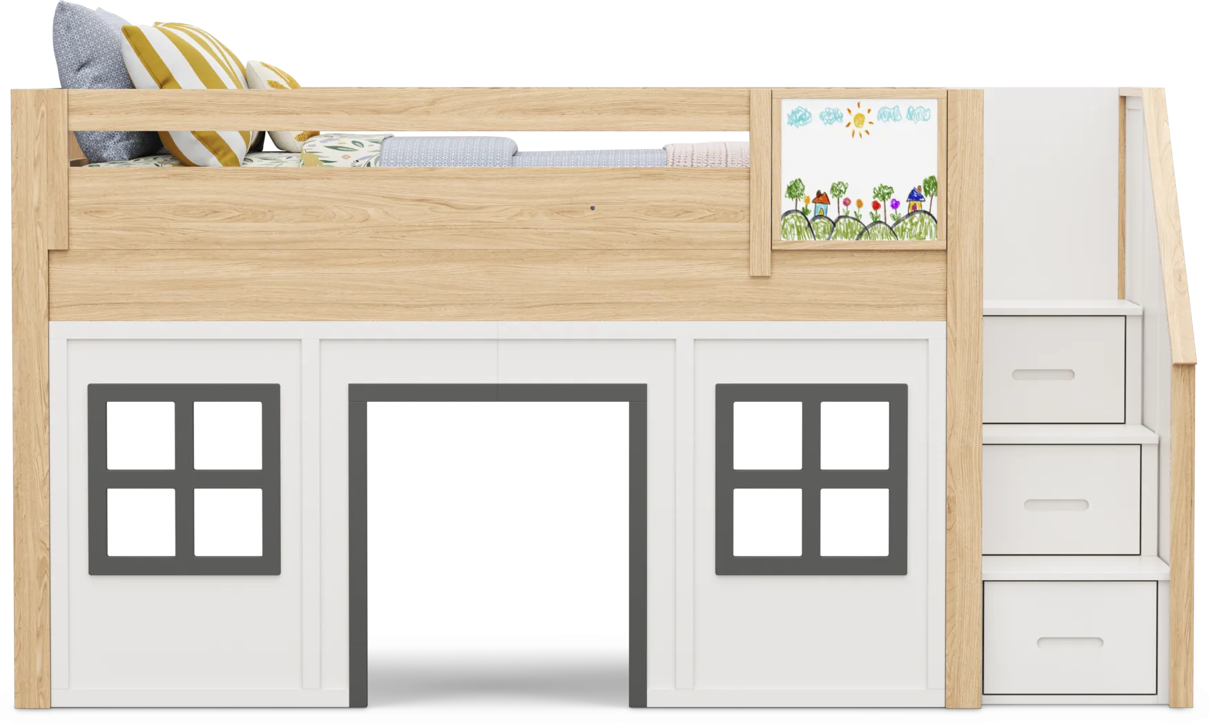 Kids Hidden Hills Light Oak Twin Low Loft Clubhouse with Steps and Activity Panel - Thumbnail - Image 3