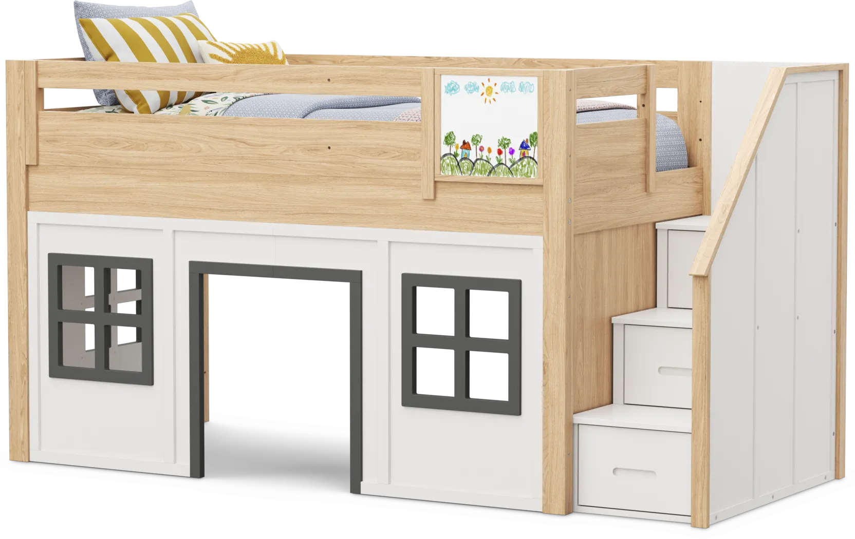 Kids Hidden Hills Light Oak Twin Low Loft Clubhouse with Steps and Activity Panel - Thumbnail - Image 4