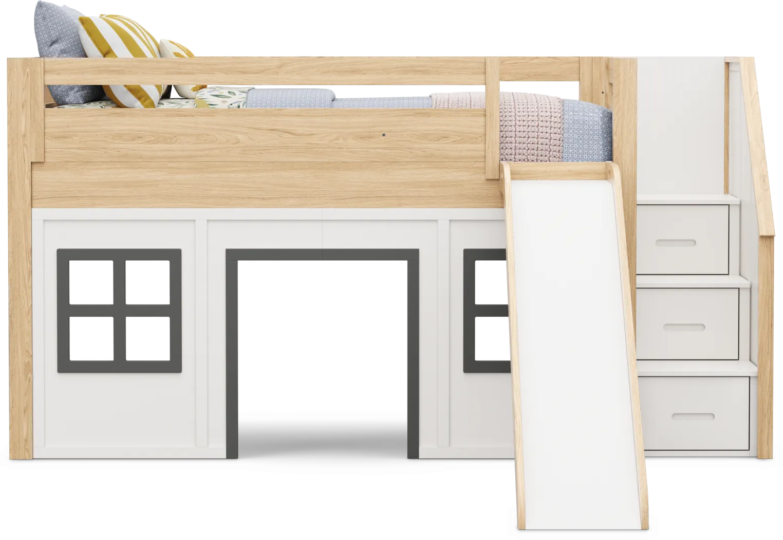 Kids Hidden Hills Light Oak Twin Low Loft Clubhouse with Steps and Slide - Thumbnail - Image 3