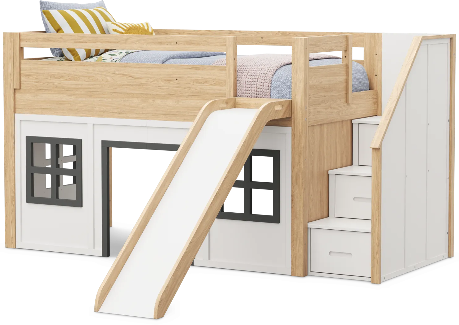 Kids Hidden Hills Light Oak Twin Low Loft Clubhouse with Steps and Slide - Thumbnail - Image 4