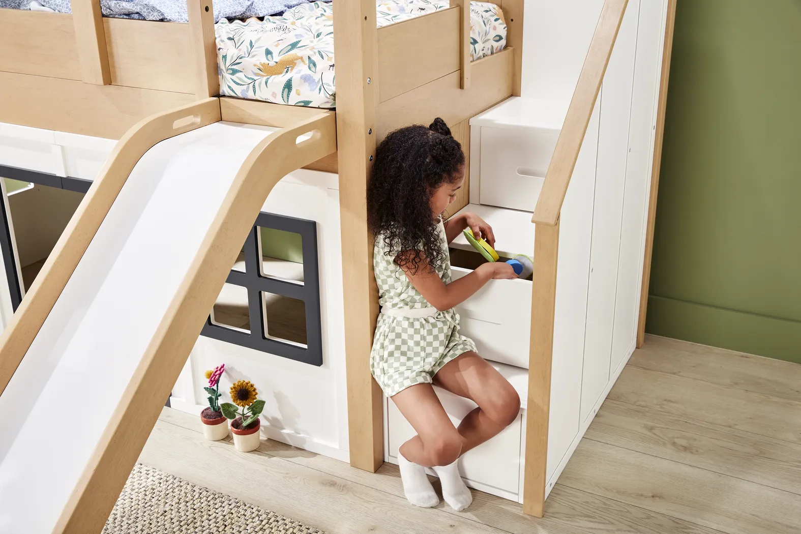 Kids Hidden Hills Light Oak Twin Low Loft Clubhouse with Steps and Slide - Image 7