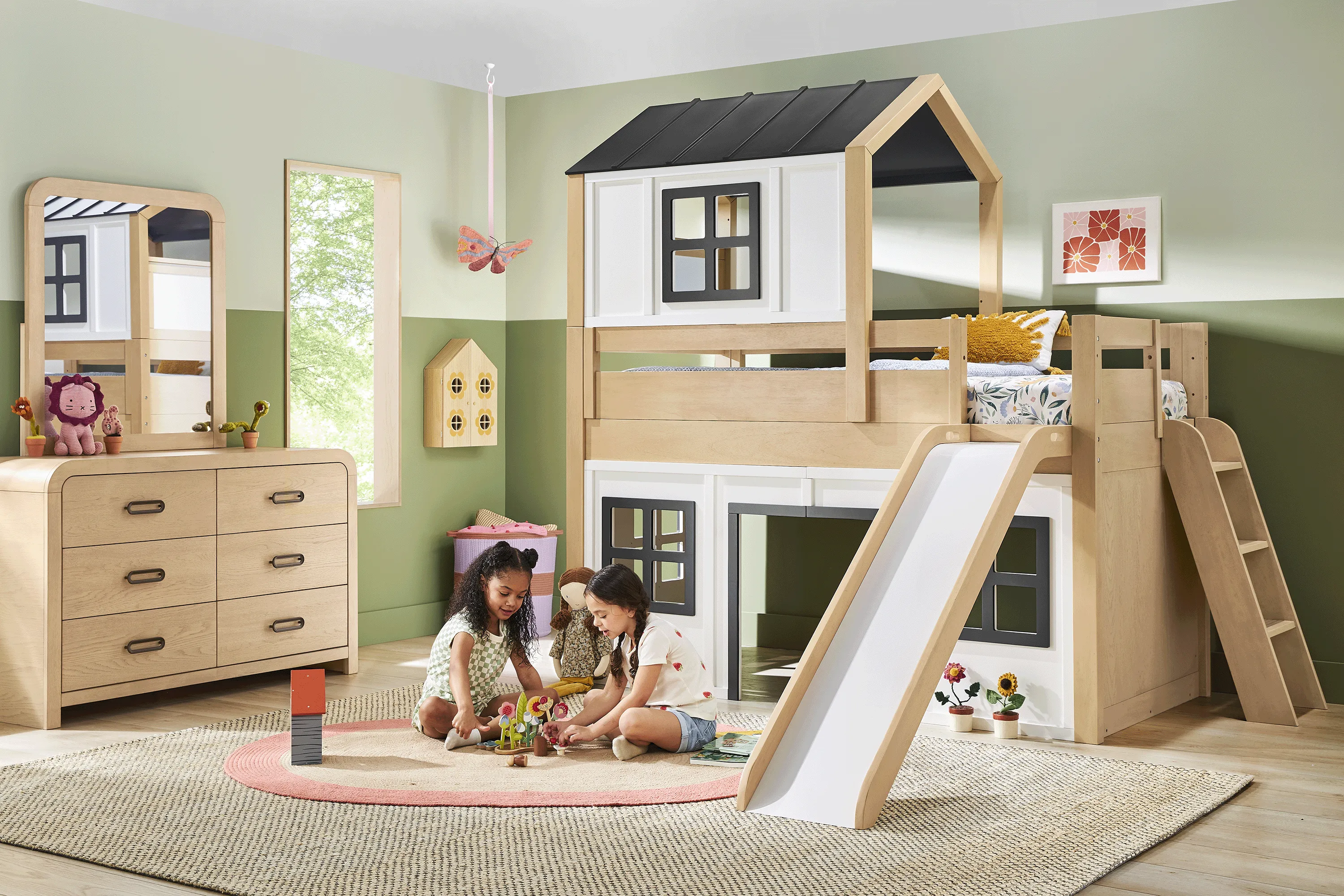 Kids Hidden Hills Light Oak Twin Low Loft Treehouse with Slide - Thumbnail - Image 3