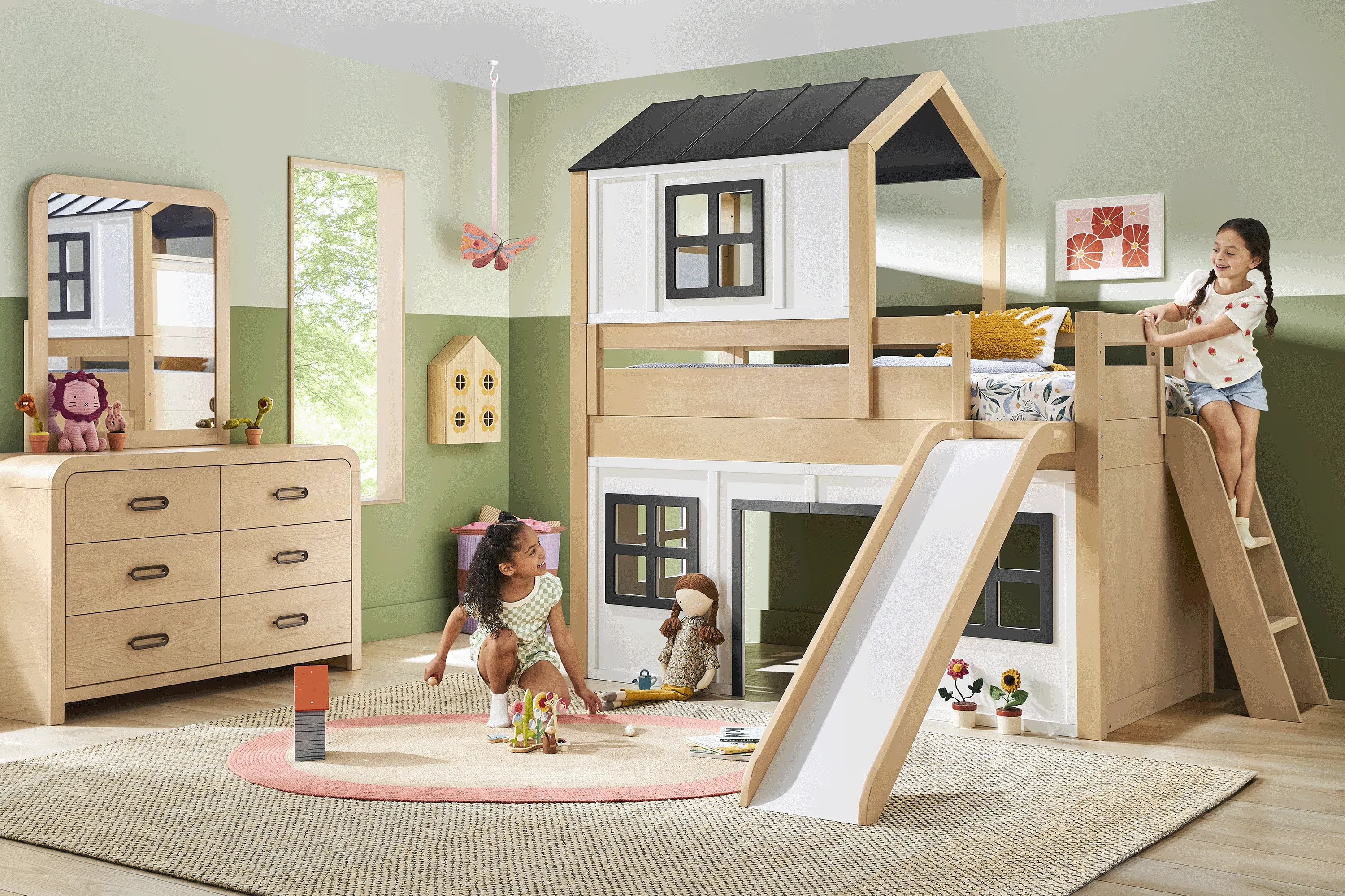 Kids Hidden Hills Light Oak Twin Low Loft Treehouse with Slide - Thumbnail - Image 4