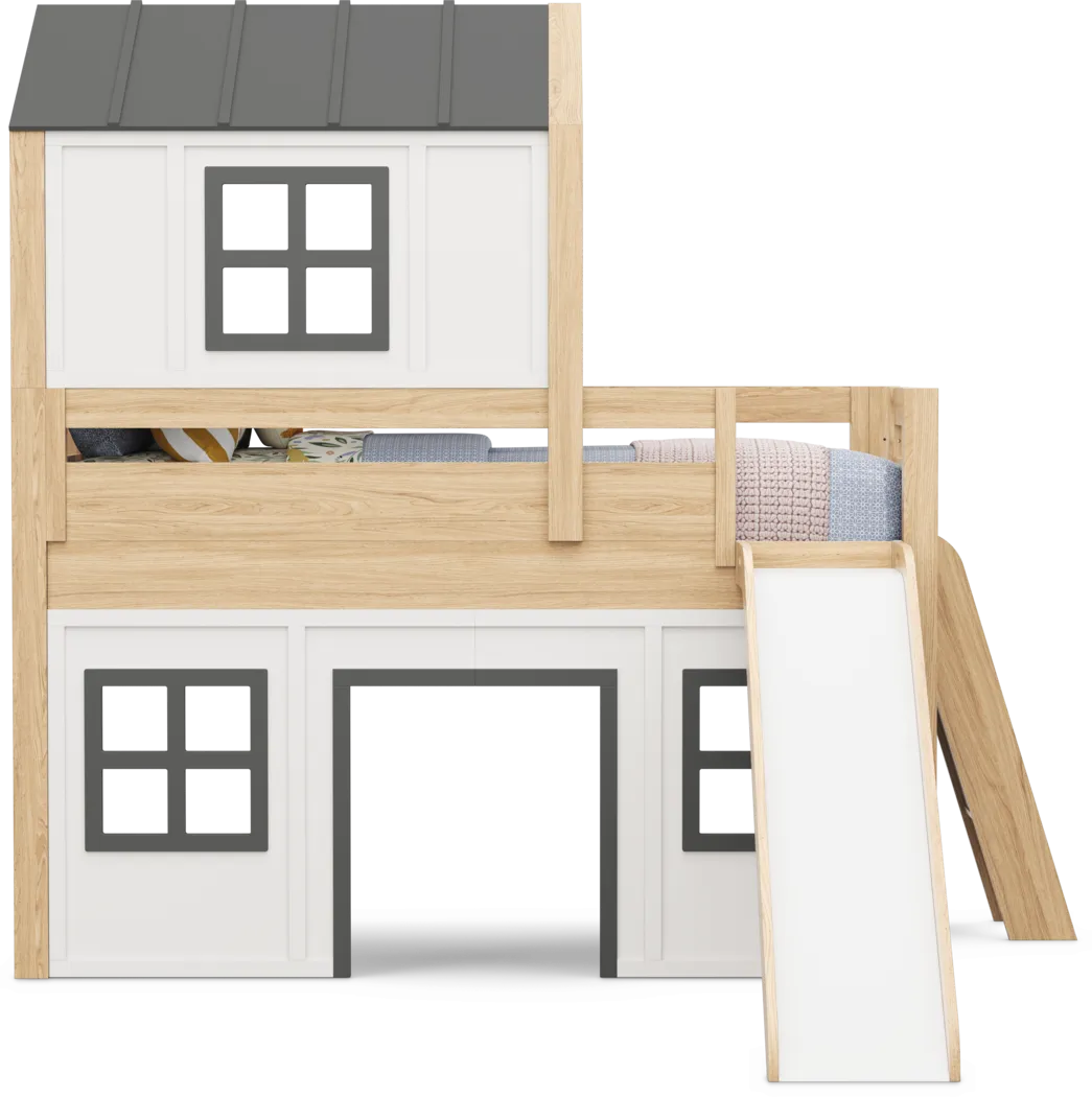 Kids Hidden Hills Light Oak Twin Low Loft Treehouse with Slide - Image 5