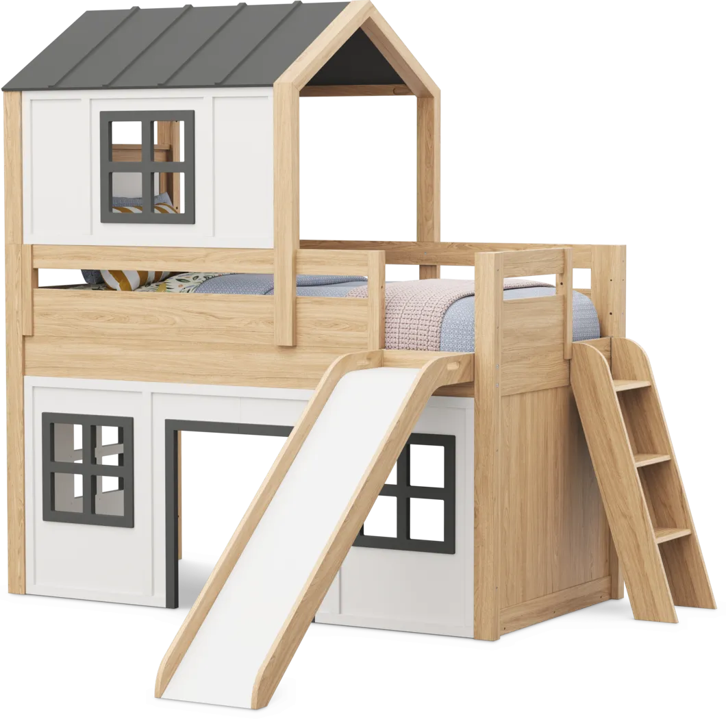 Kids Hidden Hills Light Oak Twin Low Loft Treehouse with Slide - Image 6