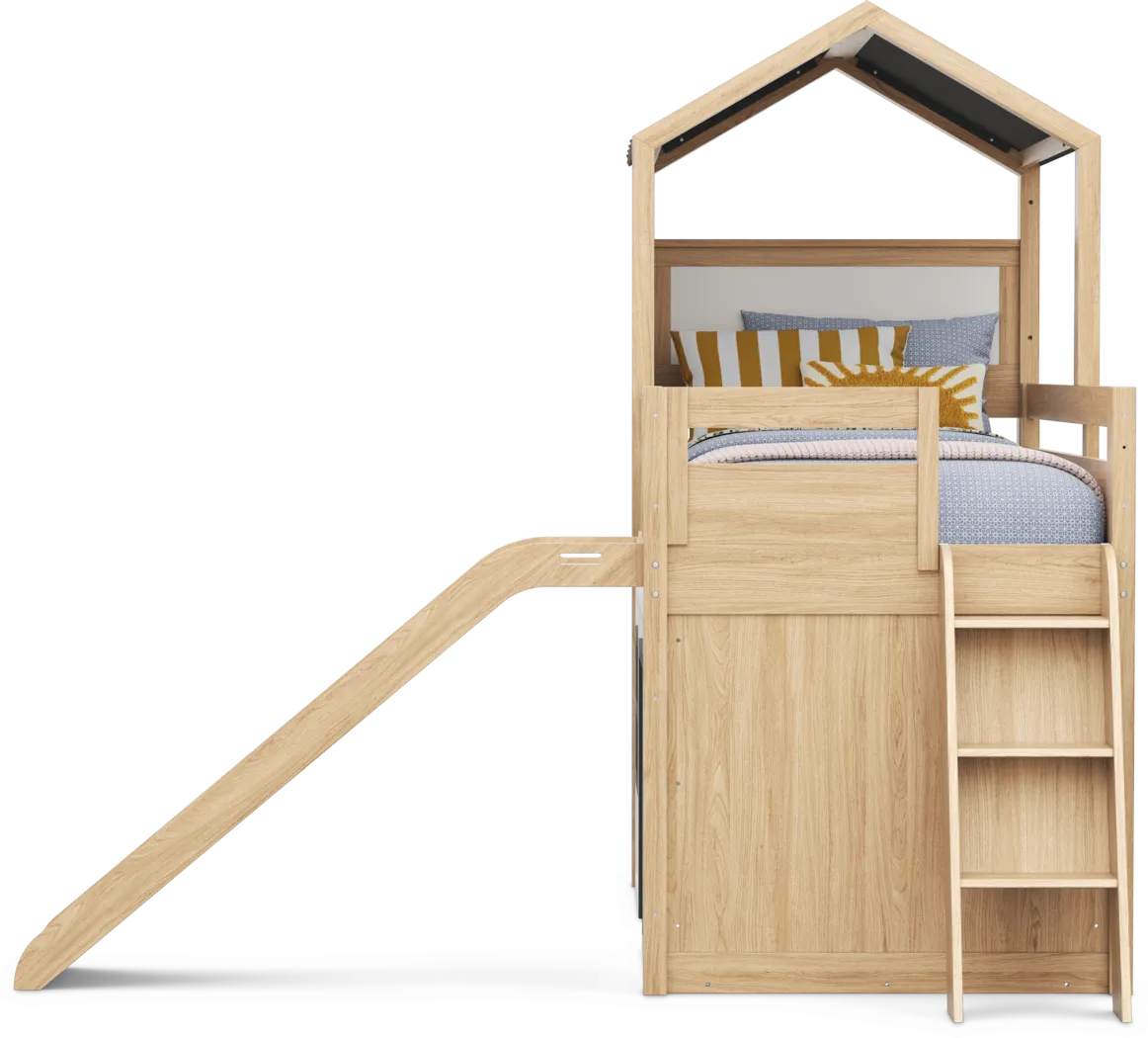 Kids Hidden Hills Light Oak Twin Low Loft Treehouse with Slide - Image 7