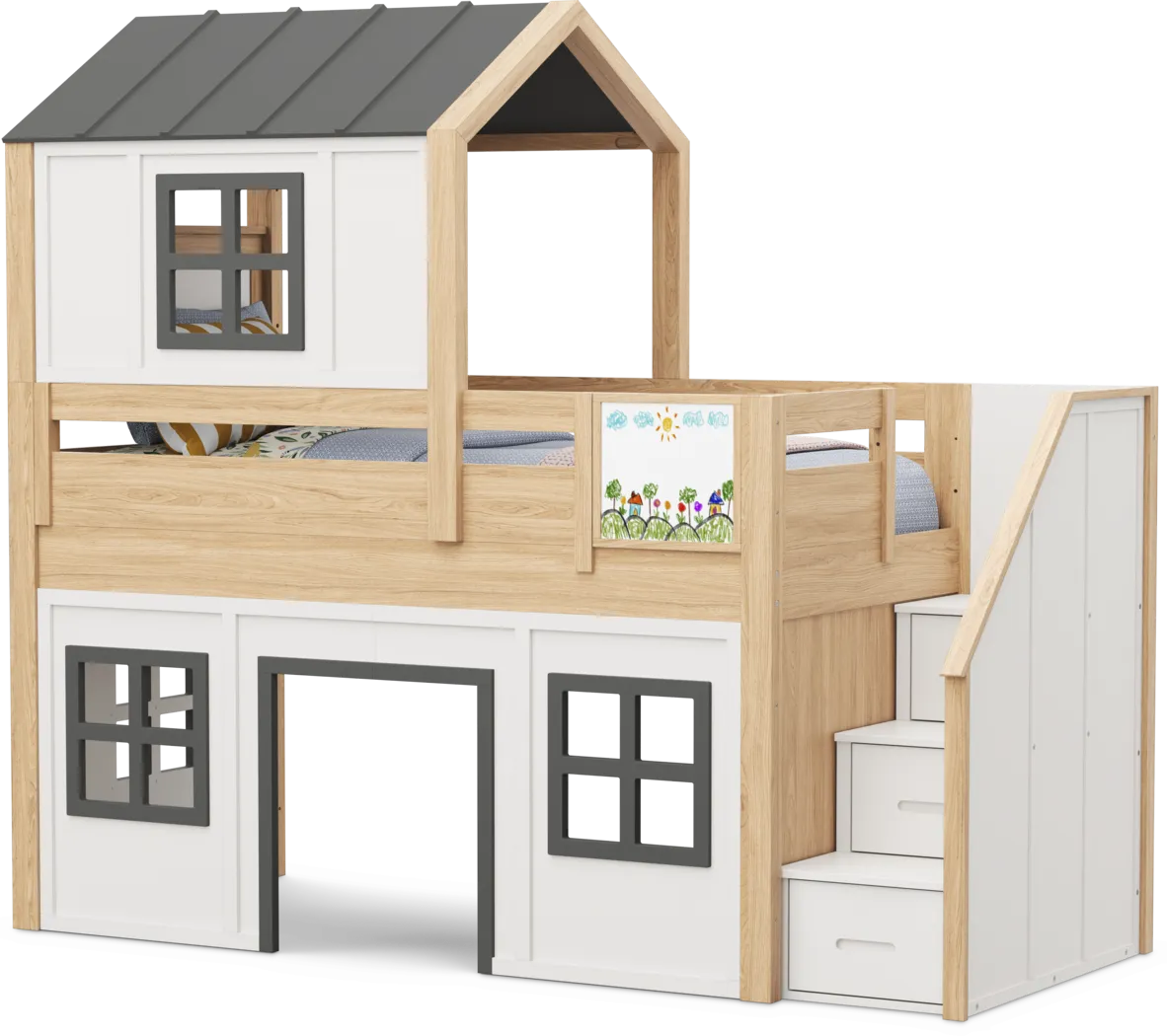 Kids Hidden Hills Light Oak Twin Low Loft Treehouse with Steps and Activity Panel - Thumbnail - Image 4