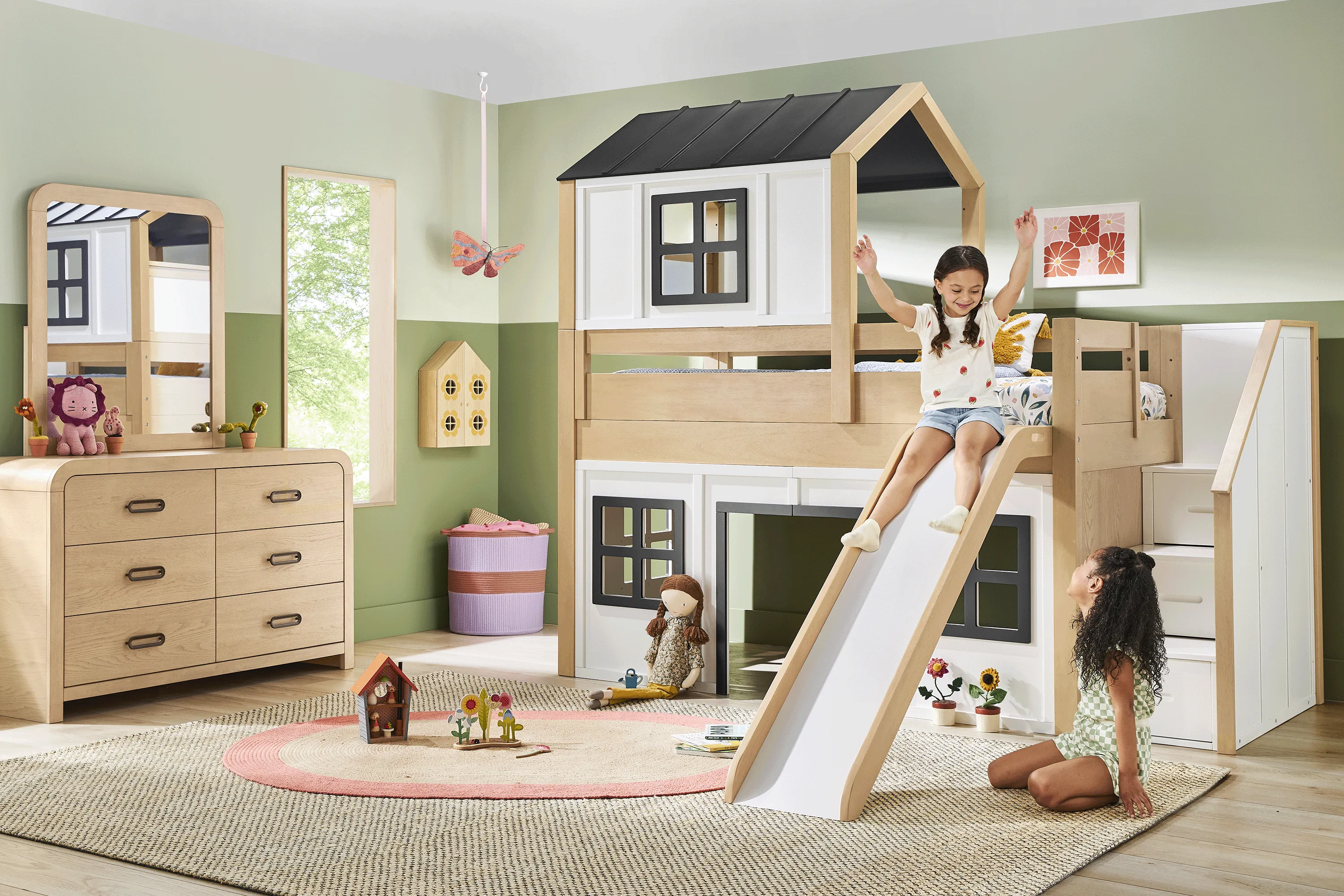 Kids Hidden Hills Light Oak Twin Low Loft Treehouse with Steps and Slide - Thumbnail - Image 3