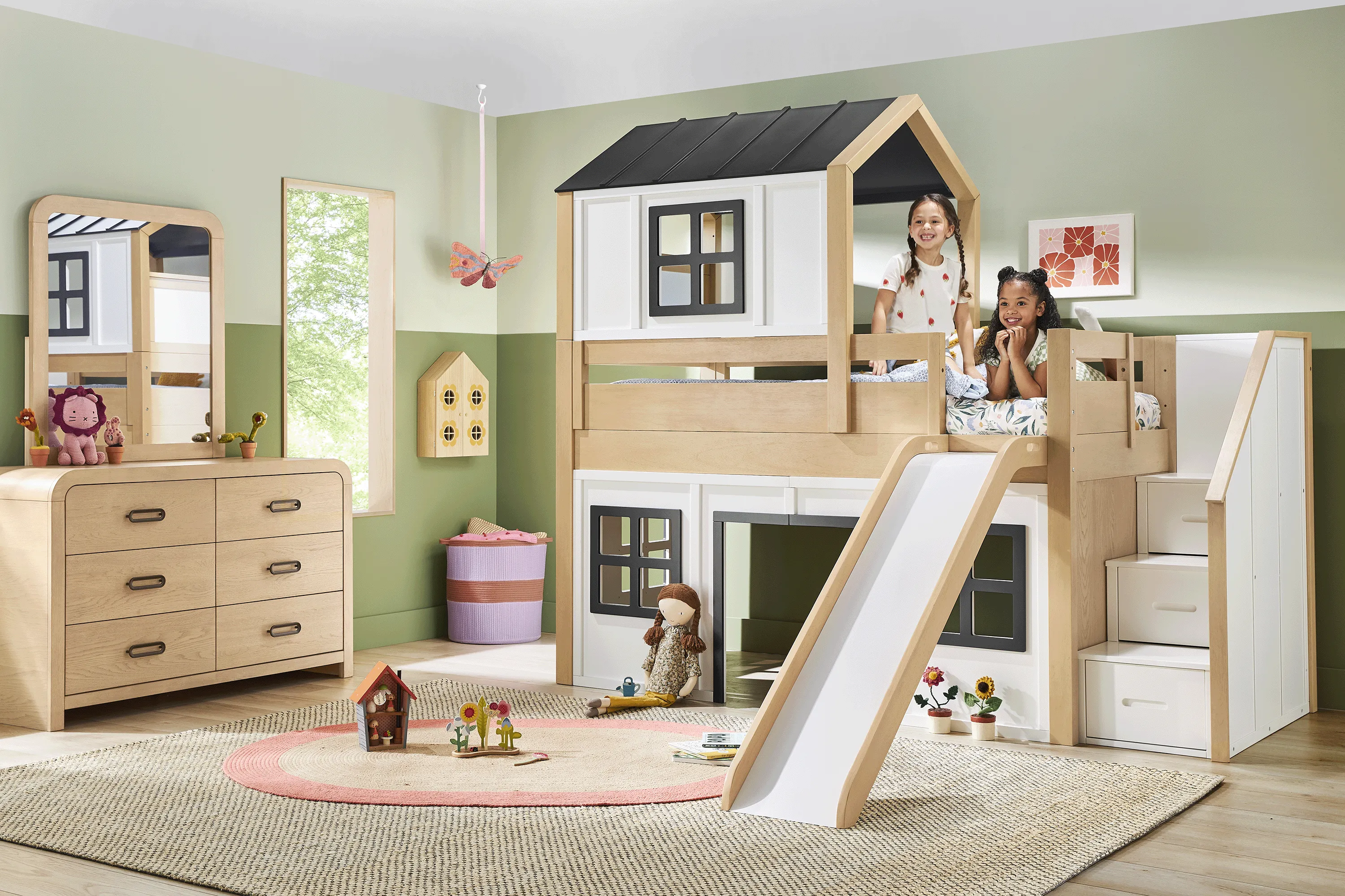 Kids Hidden Hills Light Oak Twin Low Loft Treehouse with Steps and Slide - Thumbnail - Image 4