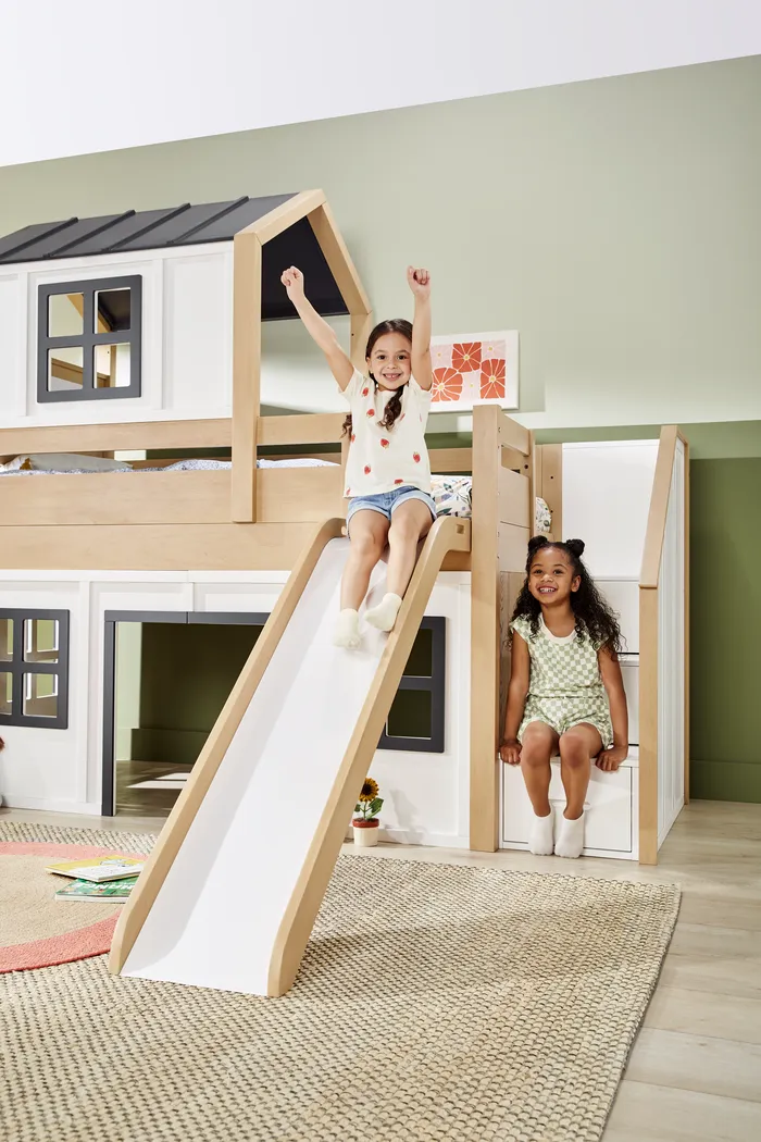 Kids Hidden Hills Light Oak Twin Low Loft Treehouse with Steps and Slide - Image 13