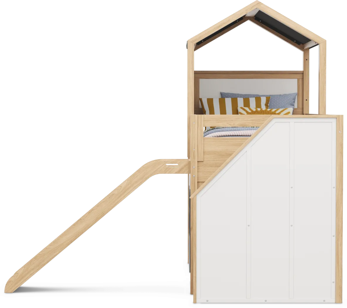 Kids Hidden Hills Light Oak Twin Low Loft Treehouse with Steps and Slide - Image 7