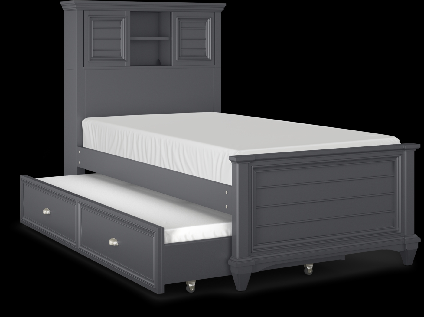 Kids Hilton Head Graphite 4 Pc Twin Bookcase Bed with Twin Storage Trundle - Thumbnail - Image 1