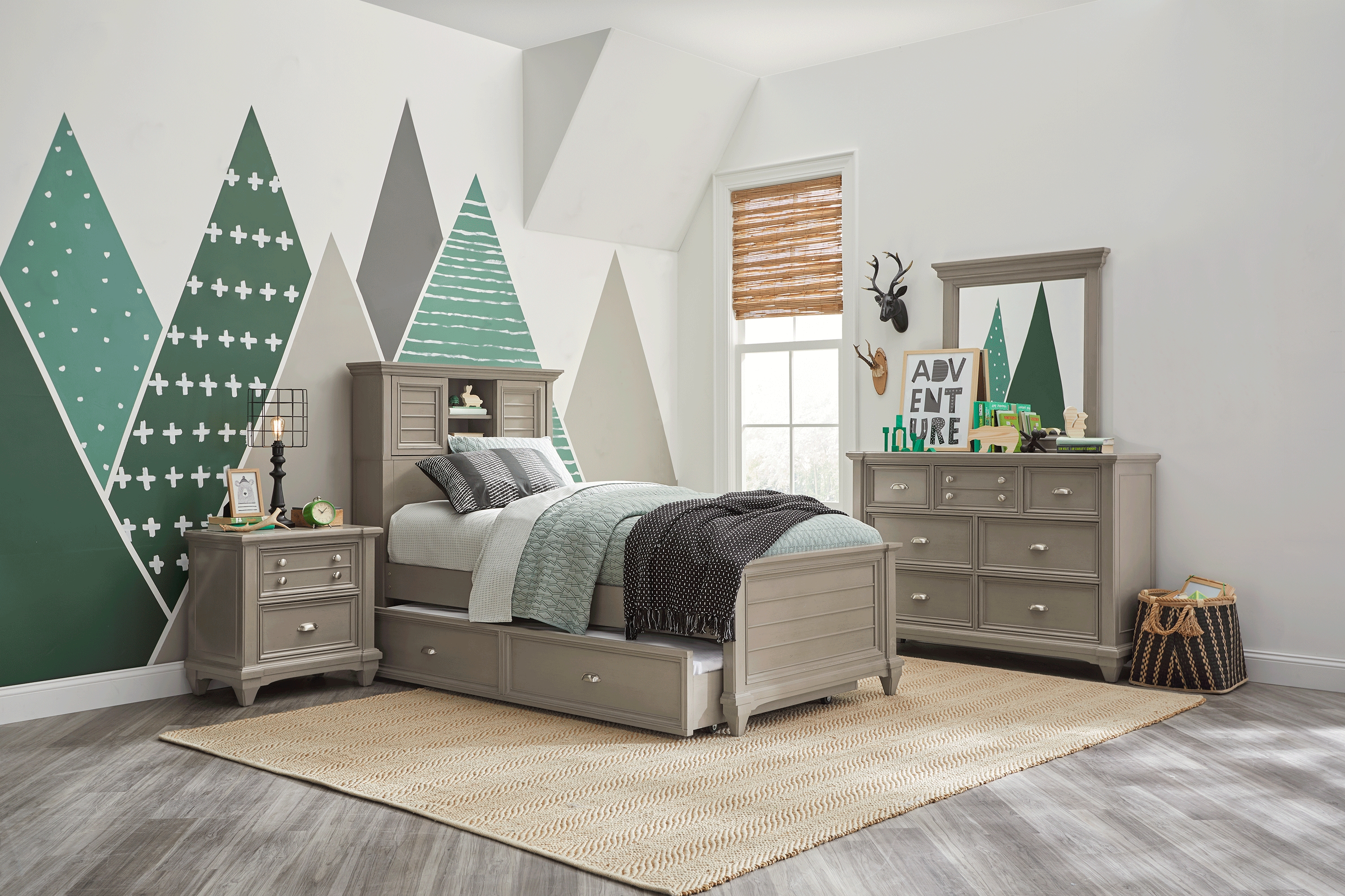 Kids Hilton Head Gray Twin Bookcase Bedroom - Thumbnail - Image 1