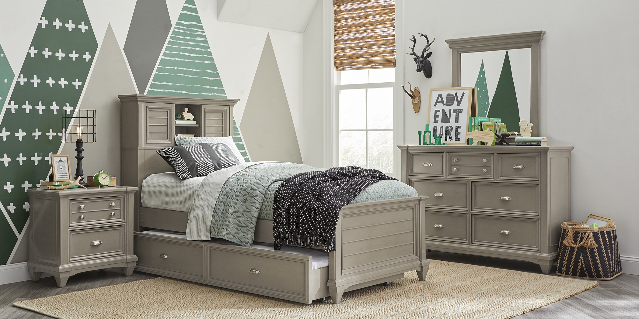 Kids Hilton Head Gray 5 Pc Twin Bookcase Bedroom - Thumbnail - Image 1