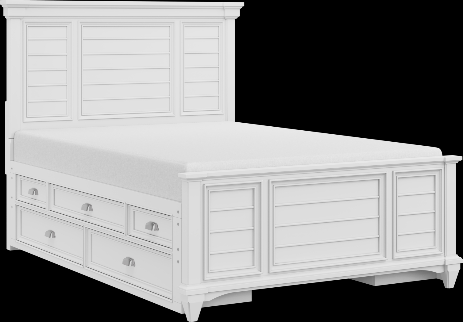 Kids Hilton Head White Full Panel Bed with Storage Side Rails - Thumbnail - Image 1