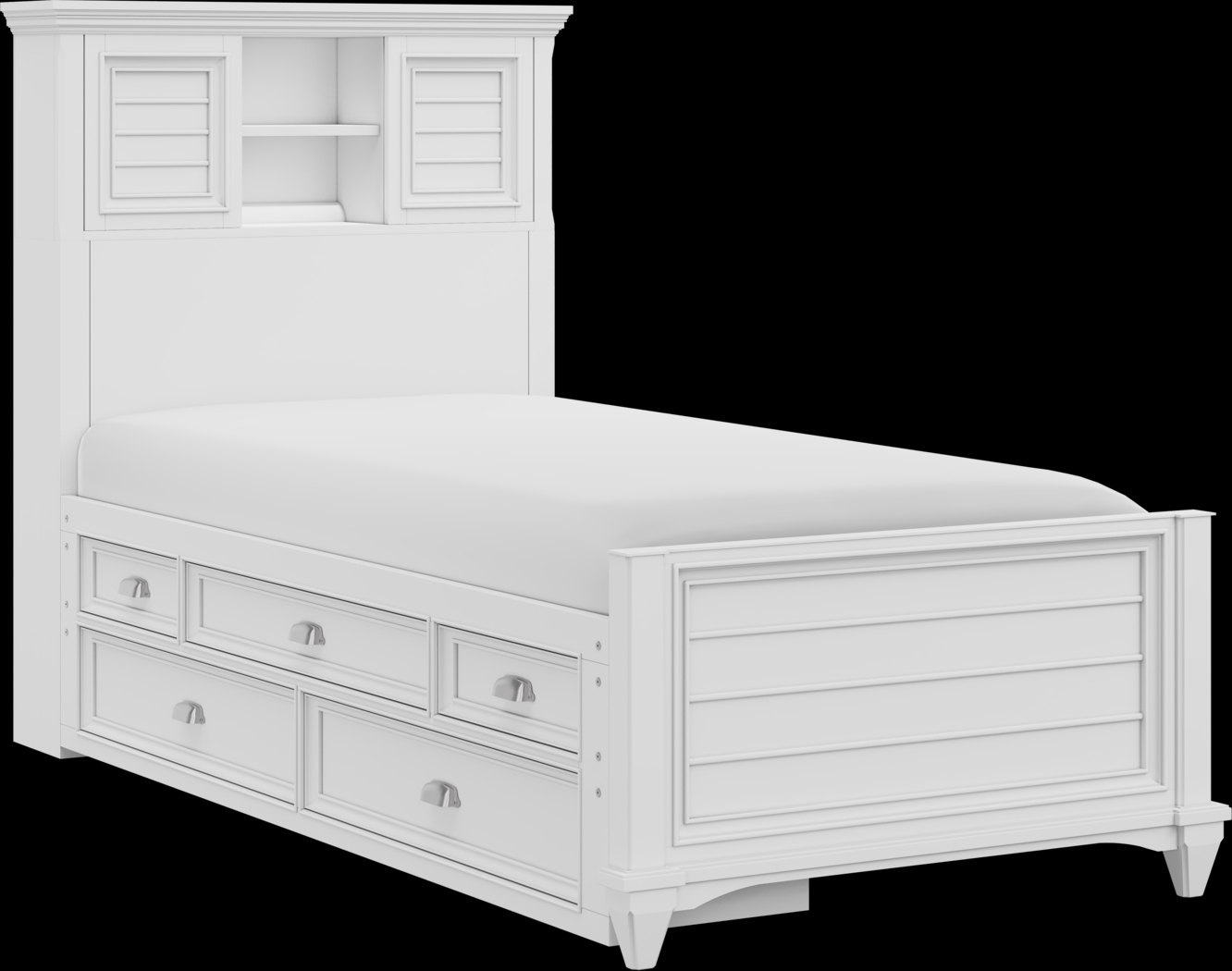 Kids Hilton Head White Twin Bookcase Bed with Storage Side Rail - Thumbnail - Image 1