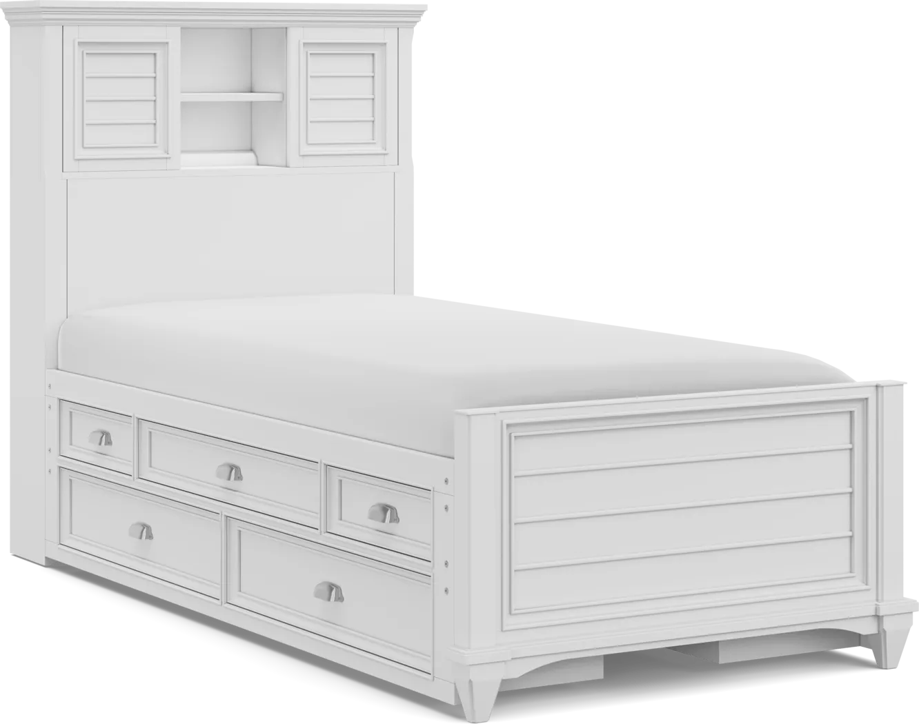 Kids Hilton Head White Twin Bookcase Bed with Storage Side Rails - Thumbnail - Image 1