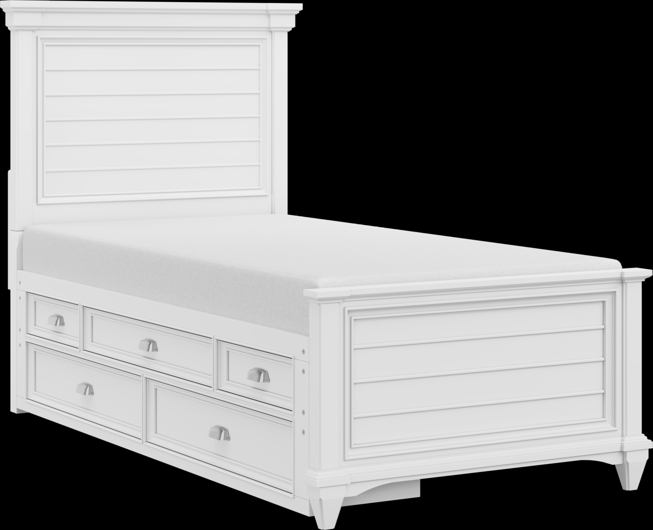 Kids Hilton Head White Twin Panel Bed with Storage Side Rail - Thumbnail - Image 1