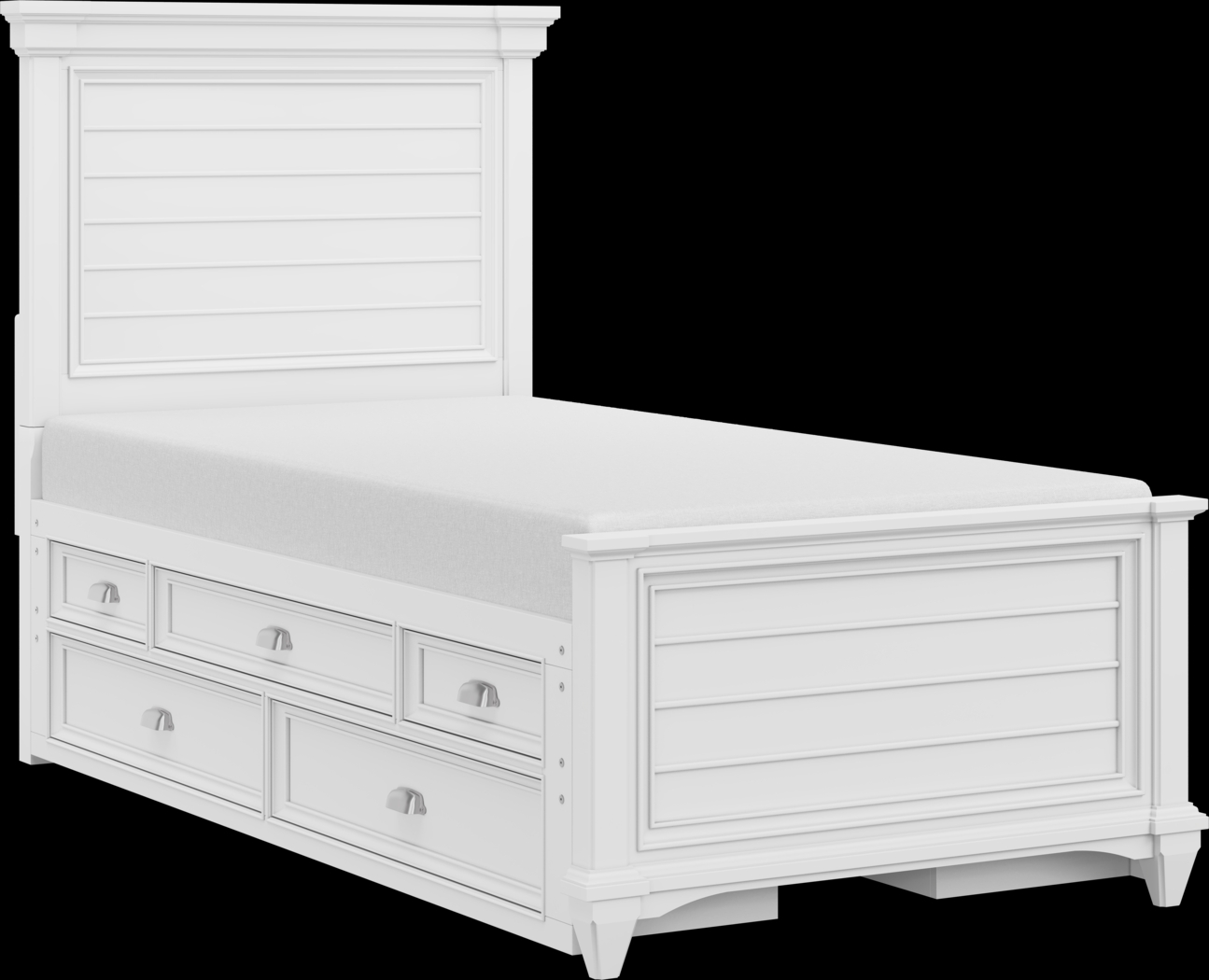 Kids Hilton Head White Twin Panel Bed with Storage Side Rails - Thumbnail - Image 1