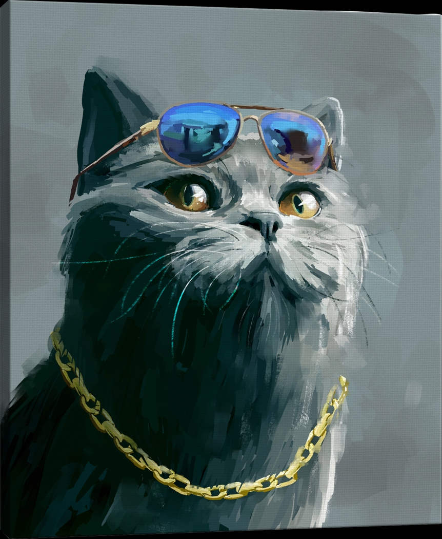Kids Hipster Kitty I Gray Artwork - Thumbnail - Image 1