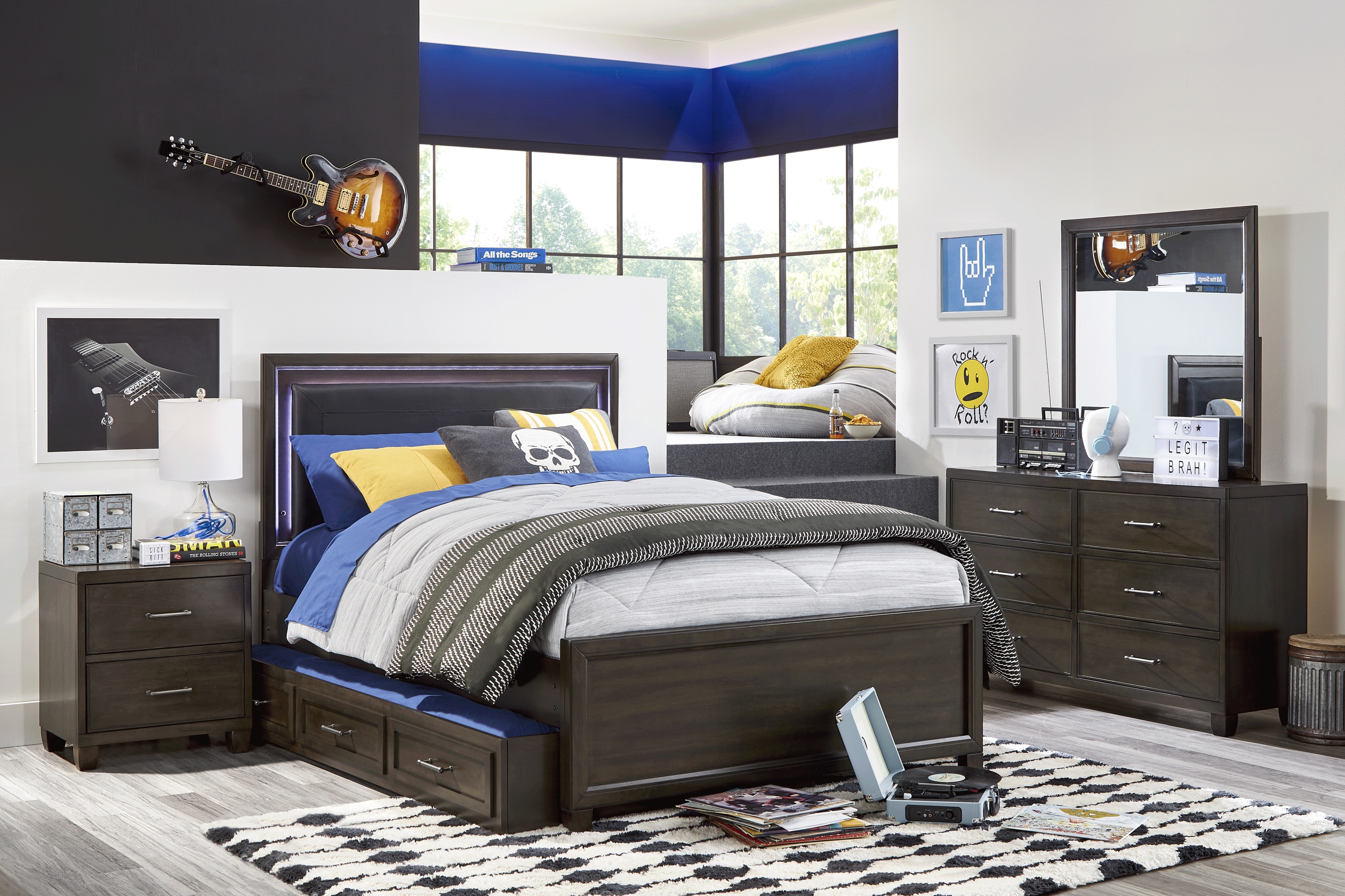 Kids Holden's Ridge Charcoal 5 Pc Full Upholstered Bedroom - Thumbnail - Image 1