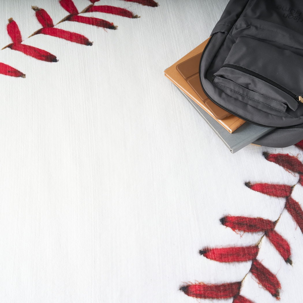 Kids Home Run White 5' Round Rug - Thumbnail - Image 6