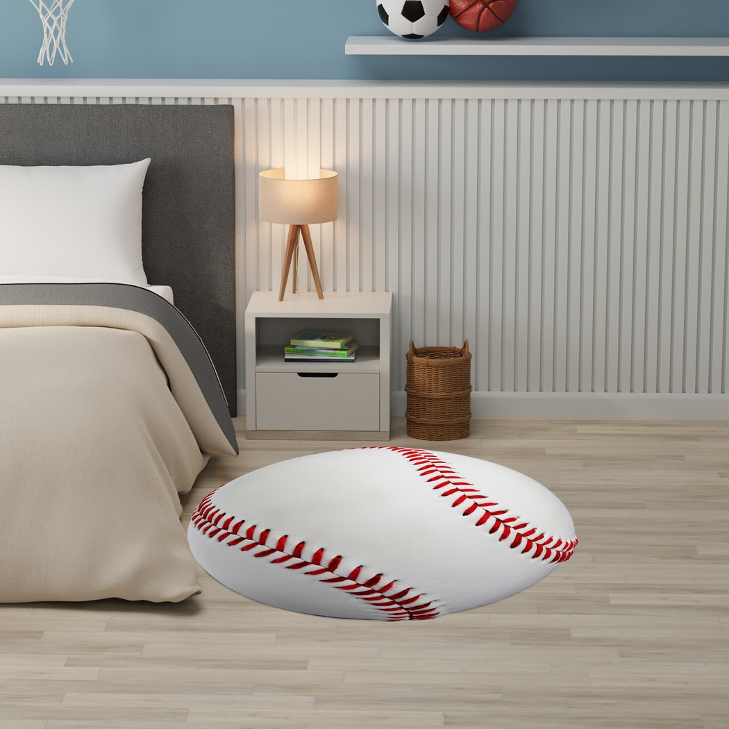 Kids Home Run White 5' Round Rug - Thumbnail - Image 2