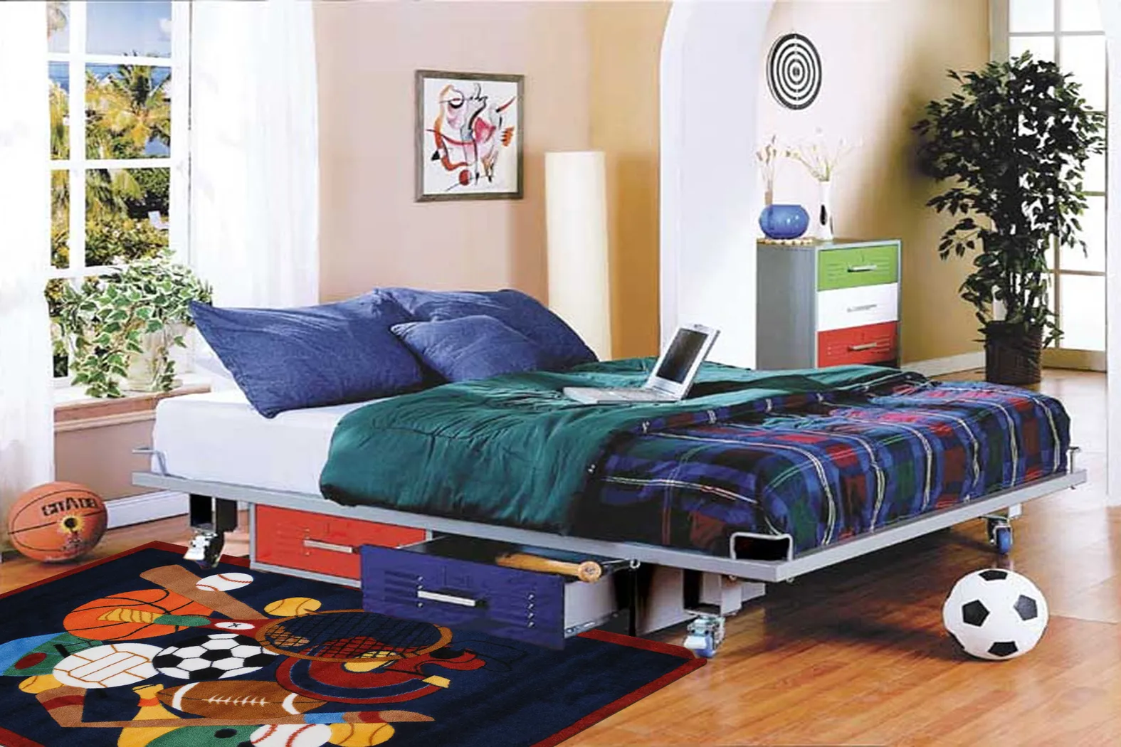 Kids Hooray for Sports Navy 5' x 7'3 Rug - Thumbnail - Image 2