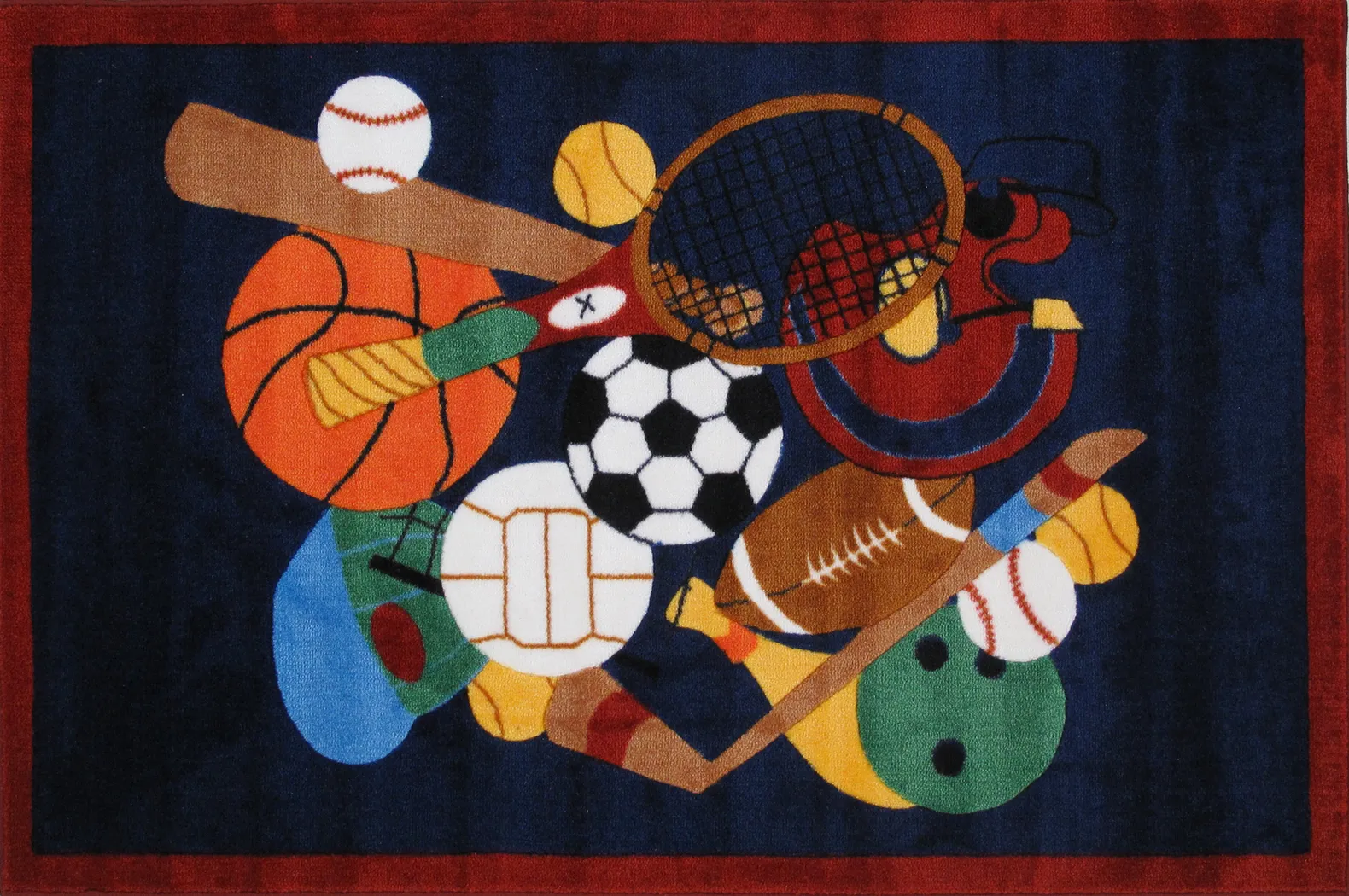 Kids Hooray for Sports Navy 5' x 7'3 Rug - Thumbnail - Image 1