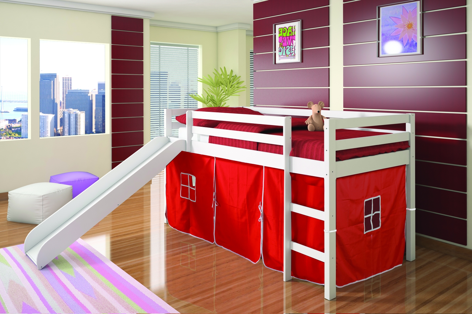 Kids Hoviespian Red Twin Tent Loft Bed - Thumbnail - Image 2