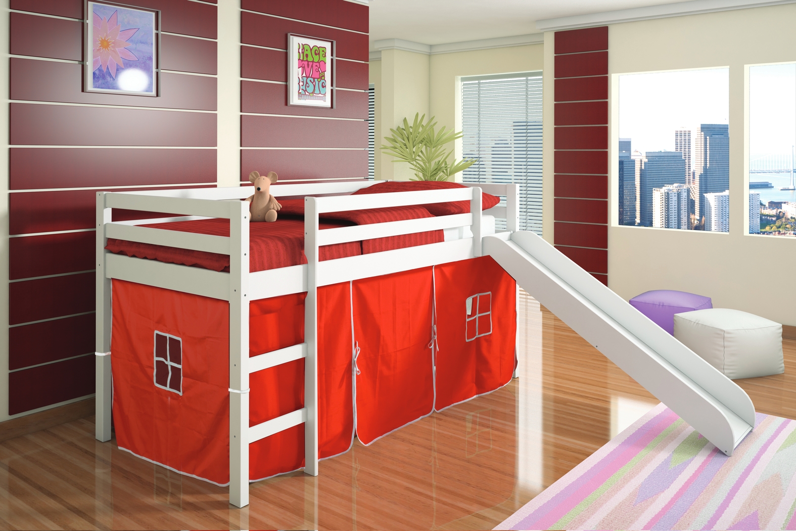 Kids Hoviespian Red Twin Tent Loft Bed - Thumbnail - Image 4