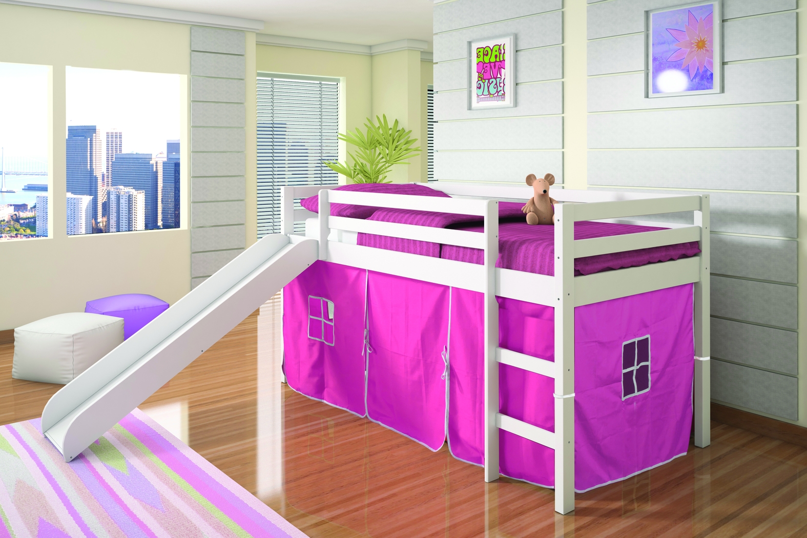 Kids Hoviespian Pink Twin Tent Loft Bed - Thumbnail - Image 2