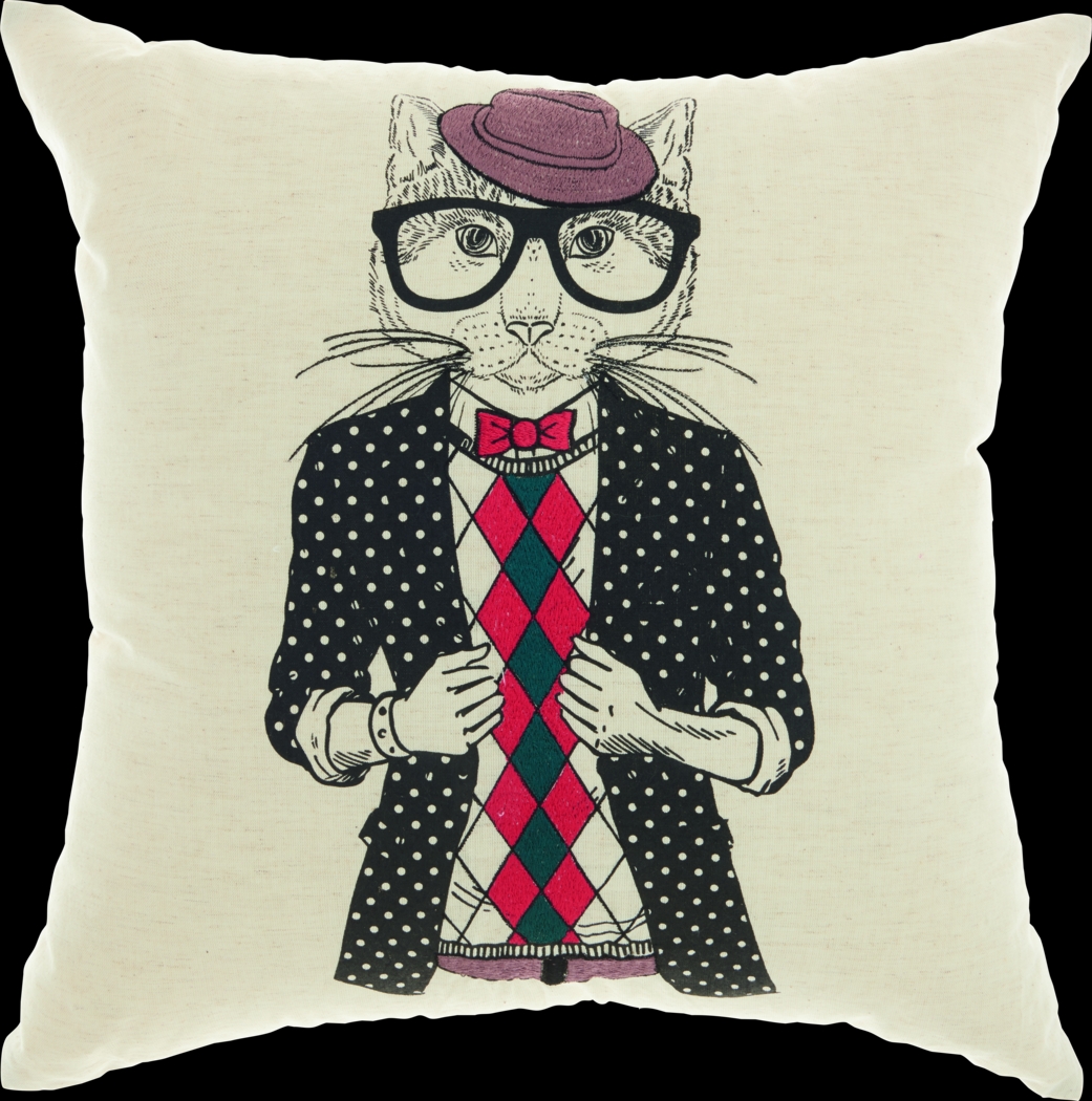 Kids Indie Cat Beige Accent Pillow - Thumbnail - Image 1