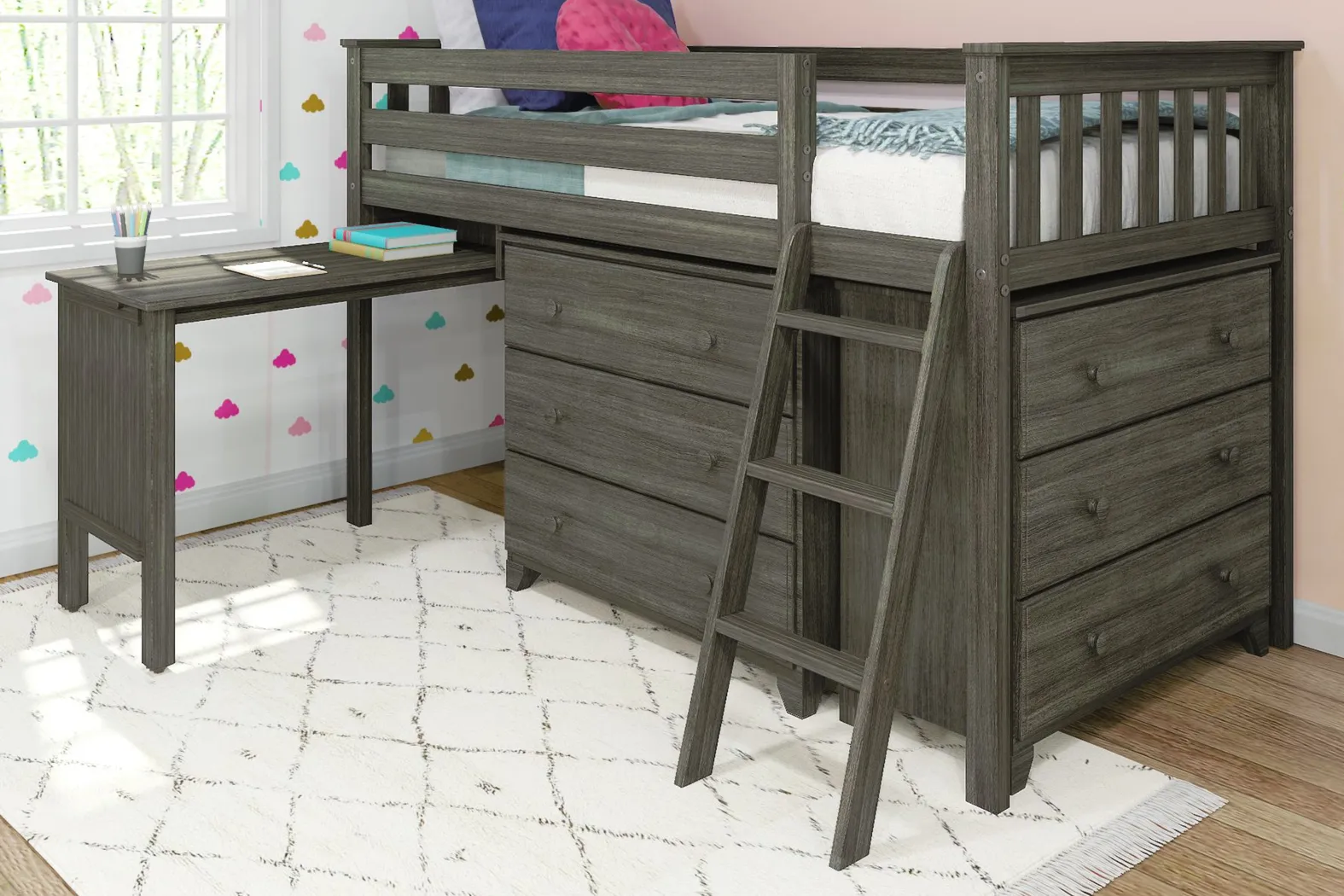 Kids Irenka I Brown Twin Loft Bed with Pull-Out Desk & Dresser - Thumbnail - Image 2