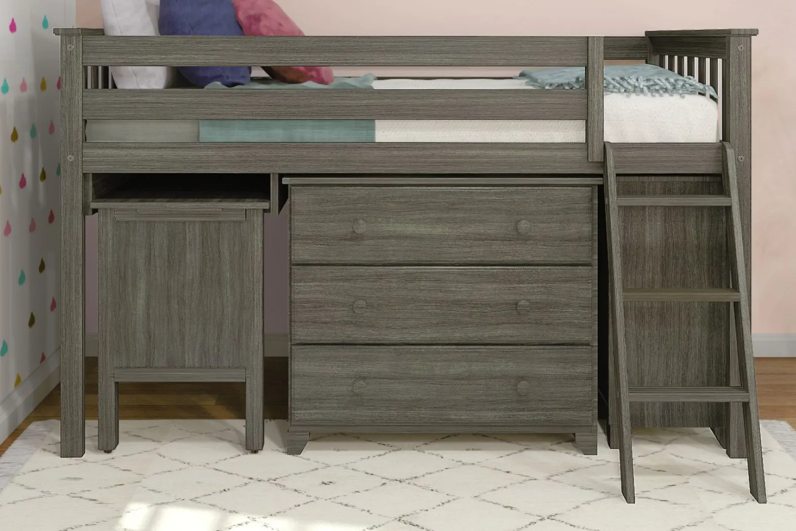 Kids Irenka I Brown Twin Loft Bed with Pull-Out Desk & Dresser - Thumbnail - Image 3