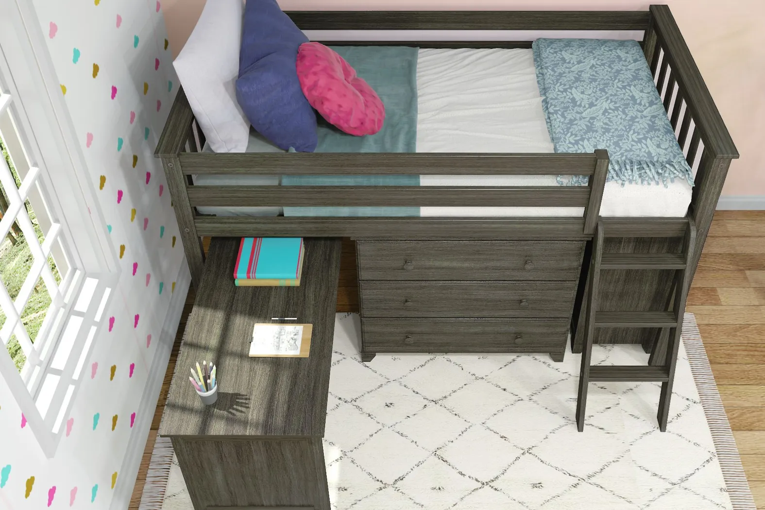 Kids Irenka I Brown Twin Loft Bed with Pull-Out Desk & Dresser - Thumbnail - Image 4