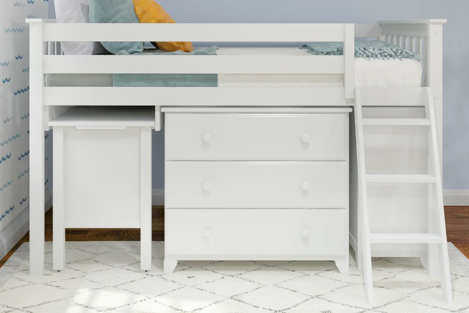 Kids Irenka I White Twin Loft Bed with Pull-Out Desk & Dresser - Thumbnail - Image 3