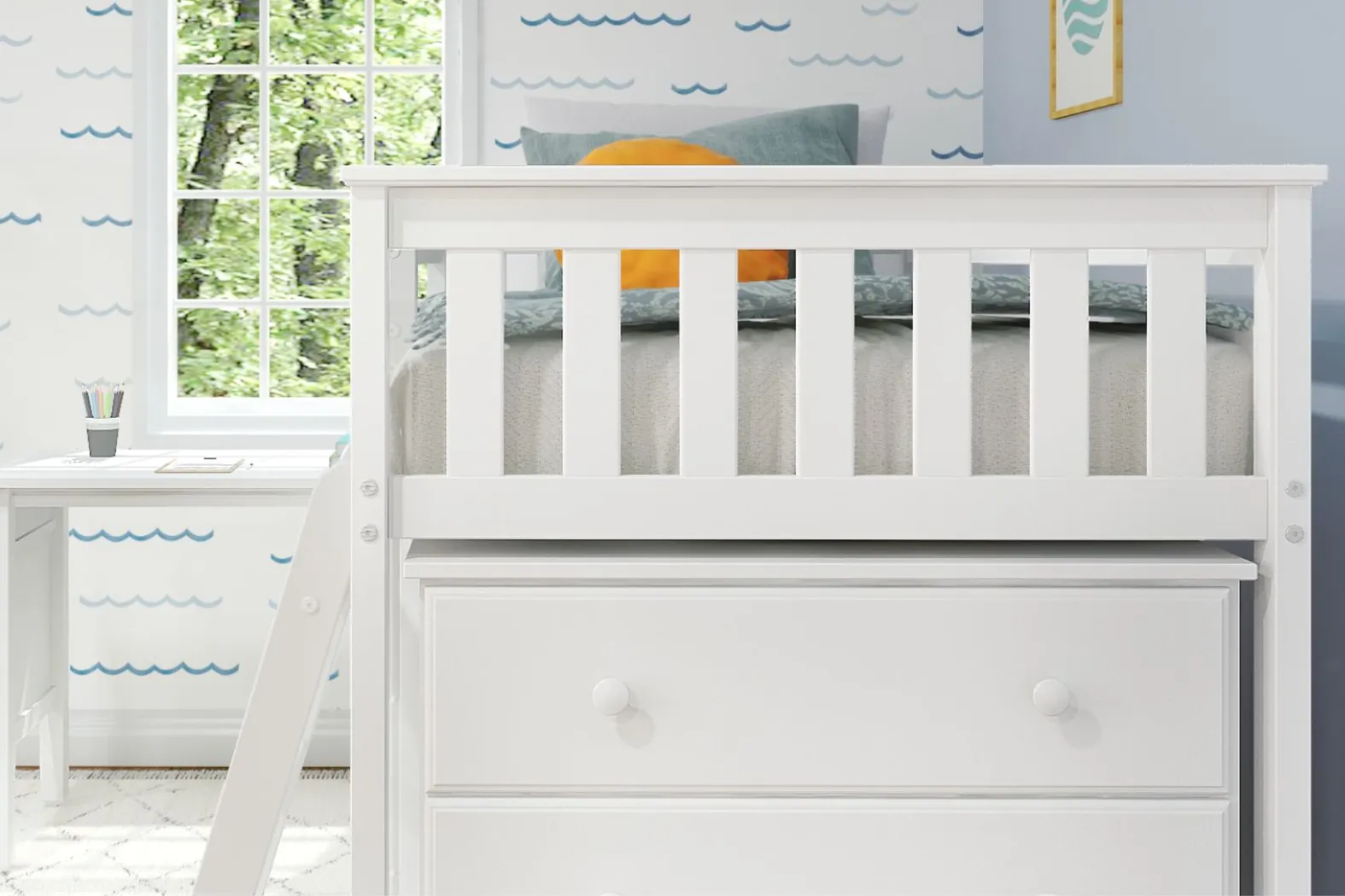 Kids Irenka I White Twin Loft Bed with Pull-Out Desk & Dresser - Thumbnail - Image 5