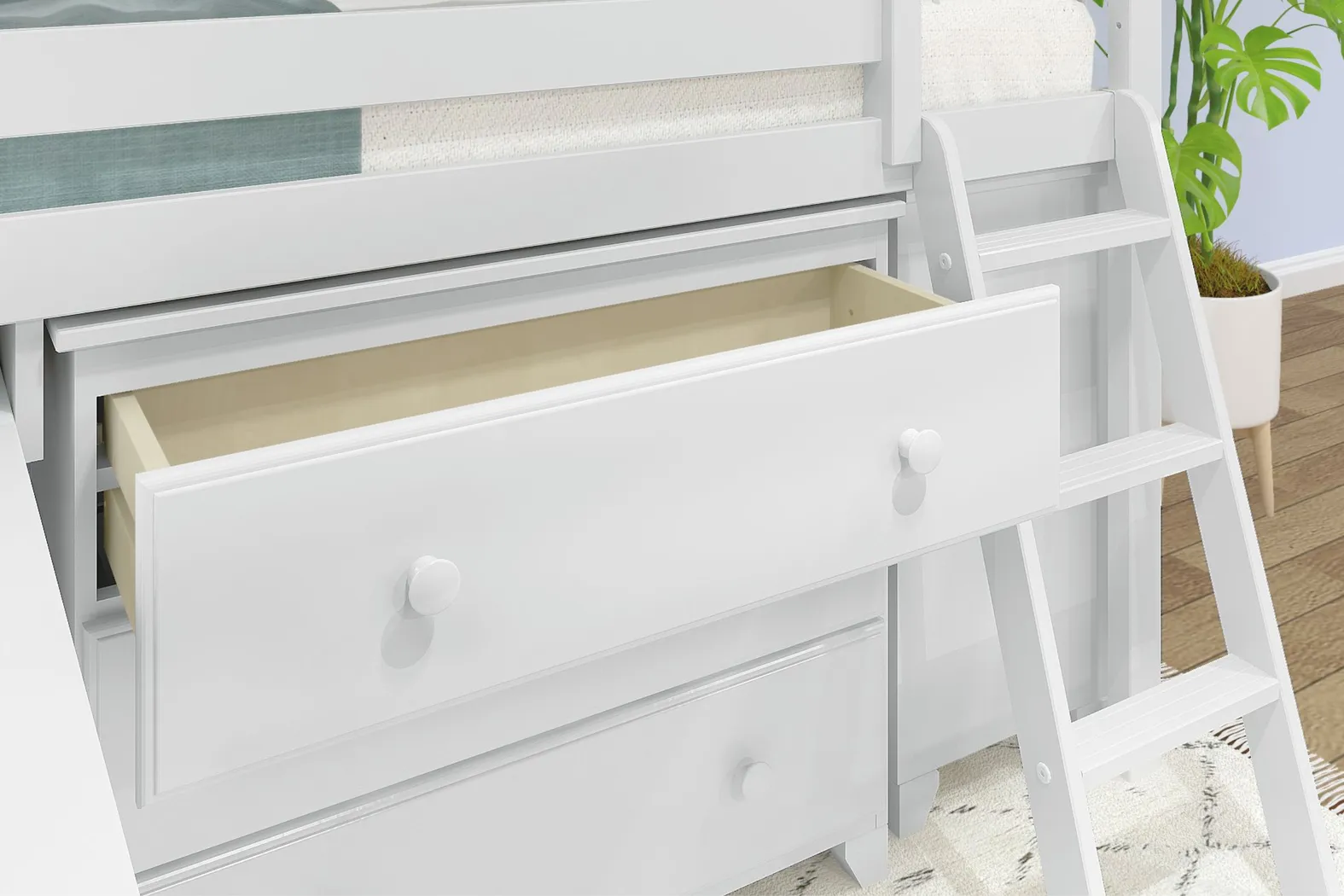 Kids Irenka I White Twin Loft Bed with Pull-Out Desk & Dresser - Thumbnail - Image 8