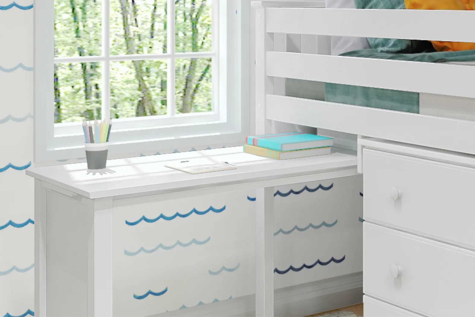 Kids Irenka I White Twin Loft Bed with Pull-Out Desk & Dresser - Thumbnail - Image 9