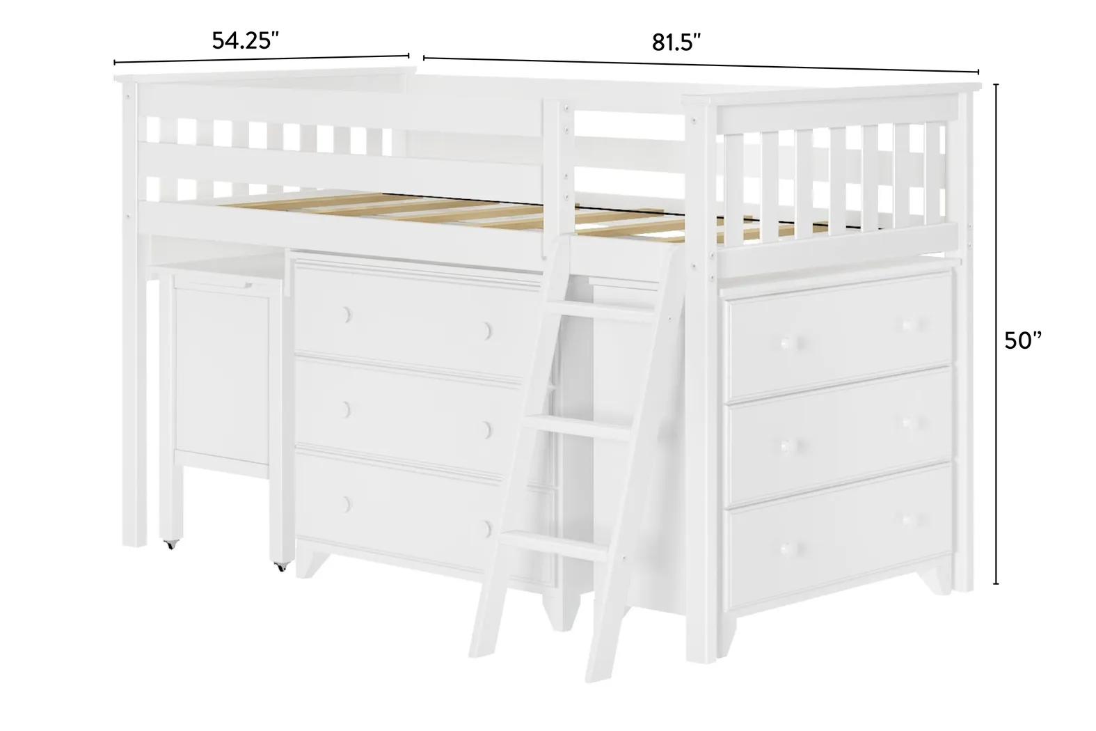 Kids Irenka I White Twin Loft Bed with Pull-Out Desk & Dresser - Thumbnail - Image 10